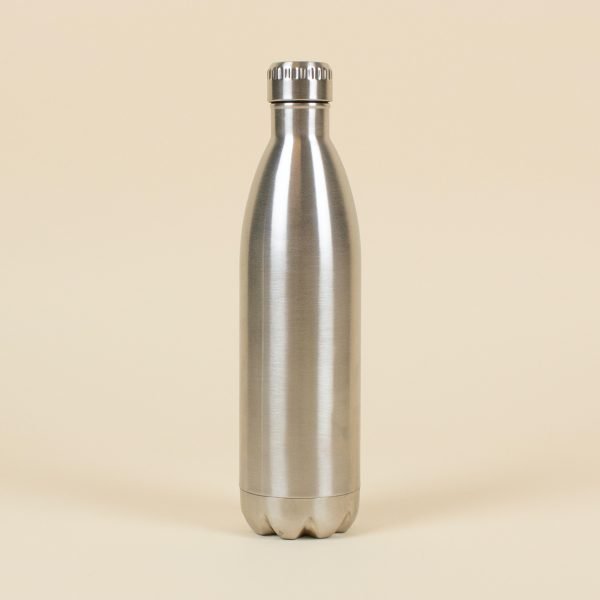 Botella térmica plateada 850ml fondo beige