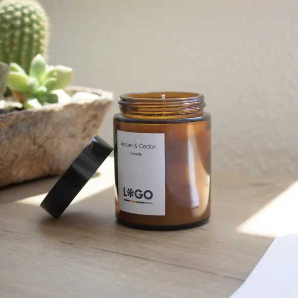Vela ecológica de soja personalizable abierta con cactus