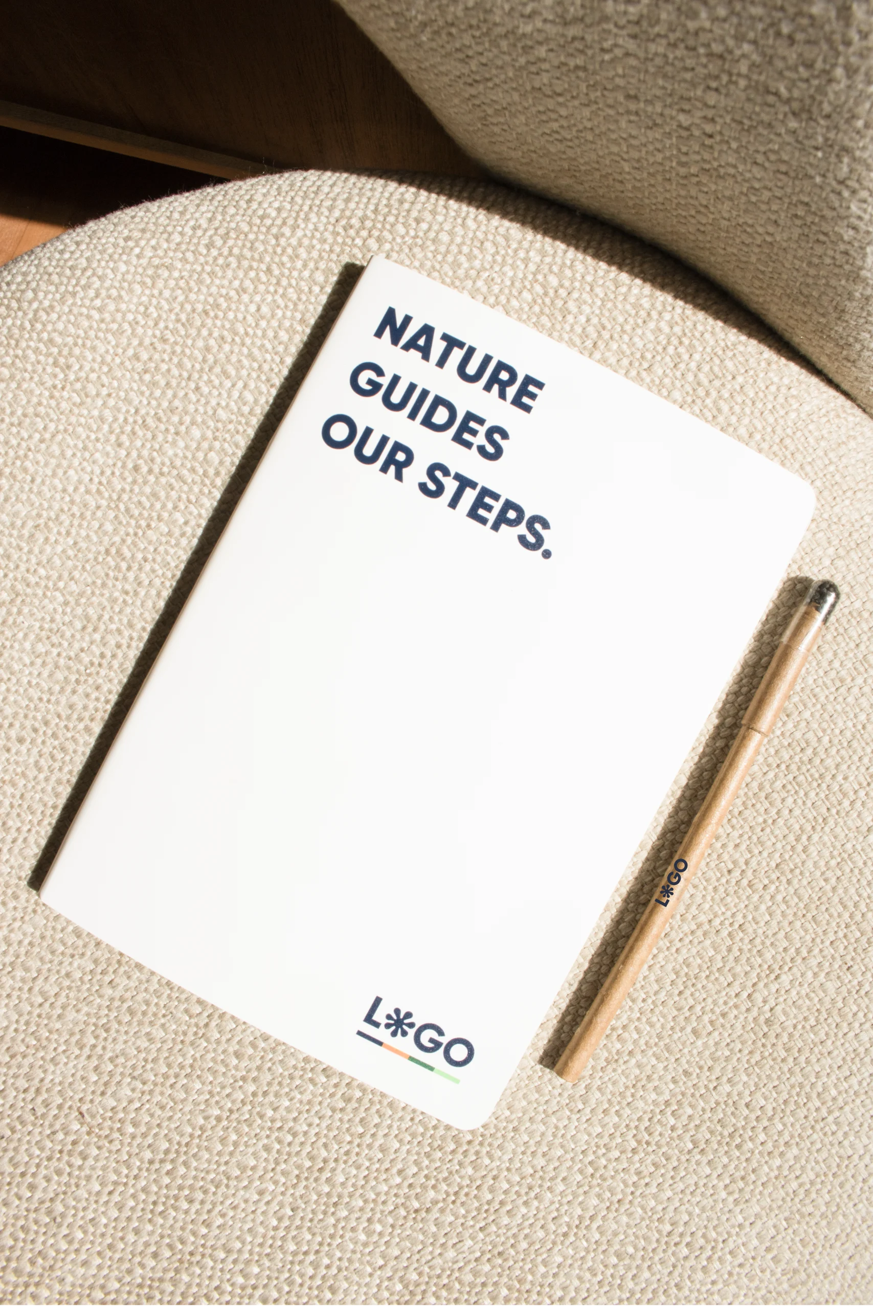Stone paper notebook ROCO + Plantable pen NABRA White personalised stone paper notebook with blue text and a plantable pen