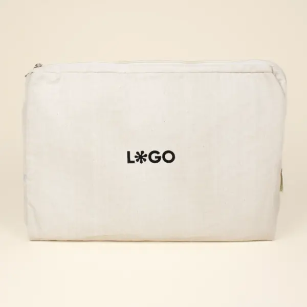 Funda portátil 15 pulgadas personalizada logo negro fondo beige