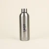 Botella acero inoxidable personalizada con logo frontal fondo beige