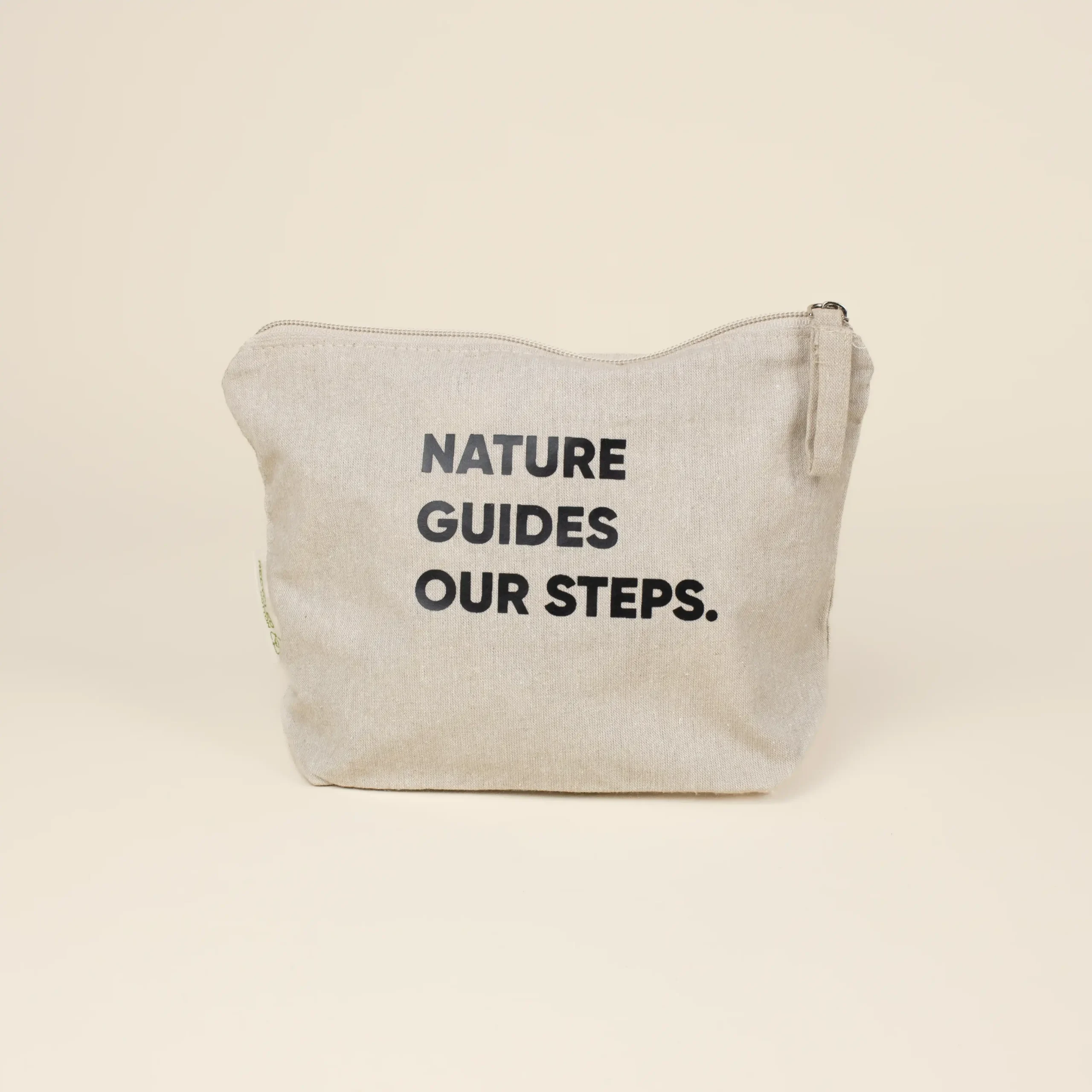 Neceser algodón personalizado con texto negro fondo beige