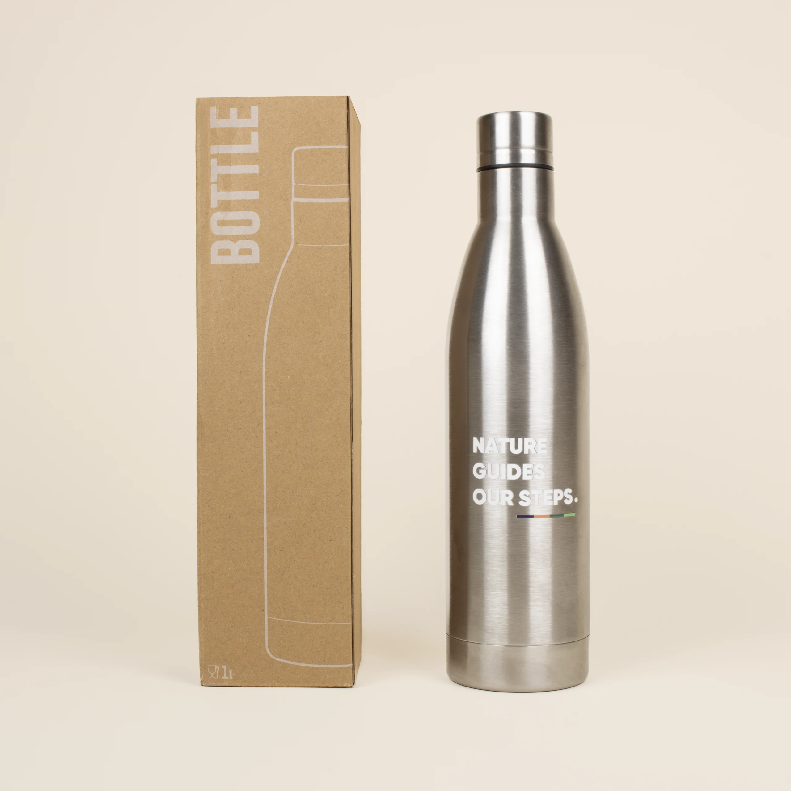 Botella acero inoxidable 1 litro con caja kraft