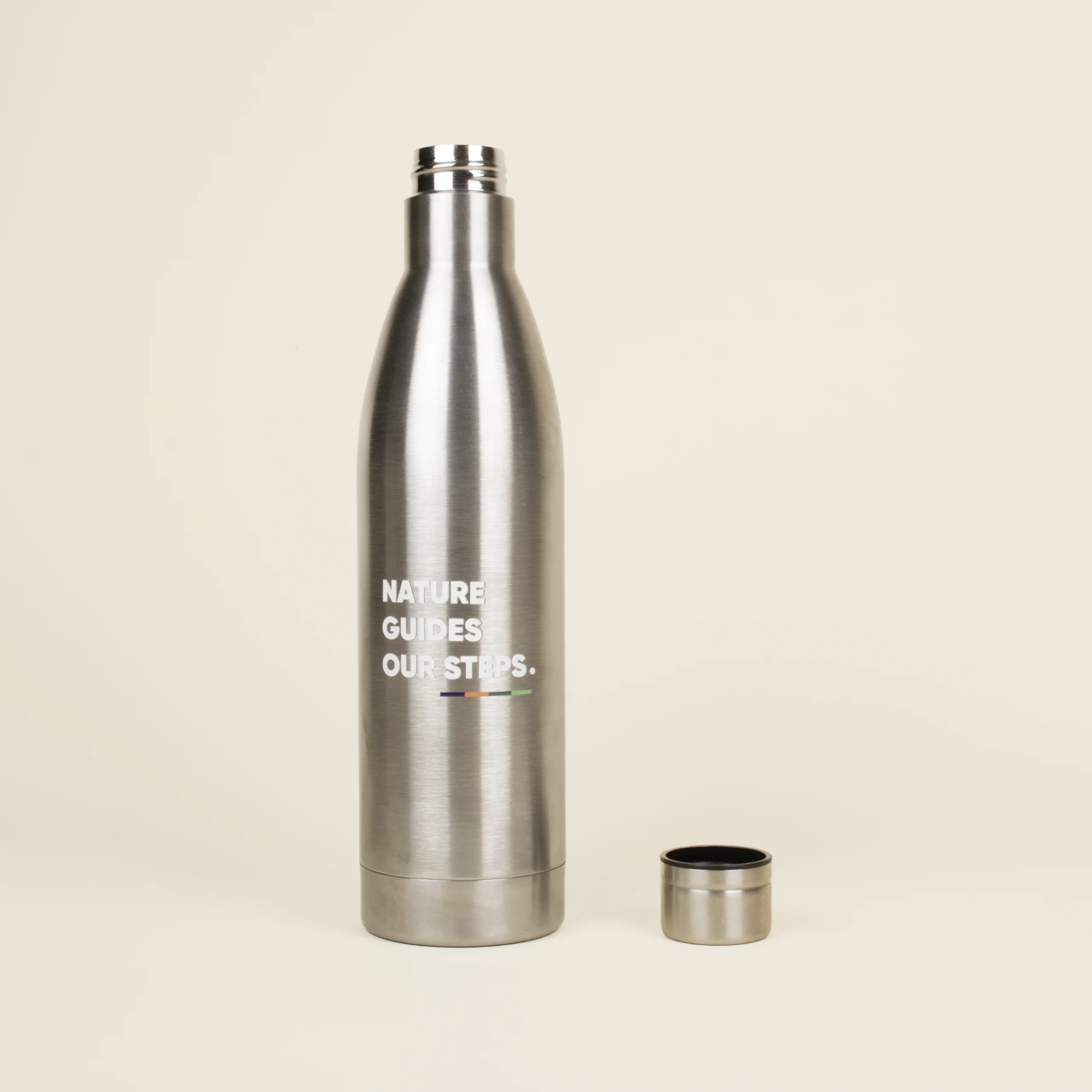 Botella acero inoxidable 1 litro abierta tapón fondo beige