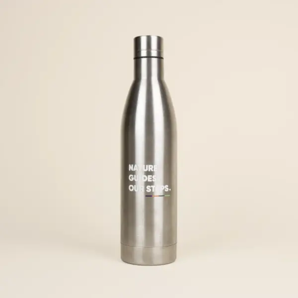 Botella acero inoxidable 1 litro personalizada frontal fondo beige
