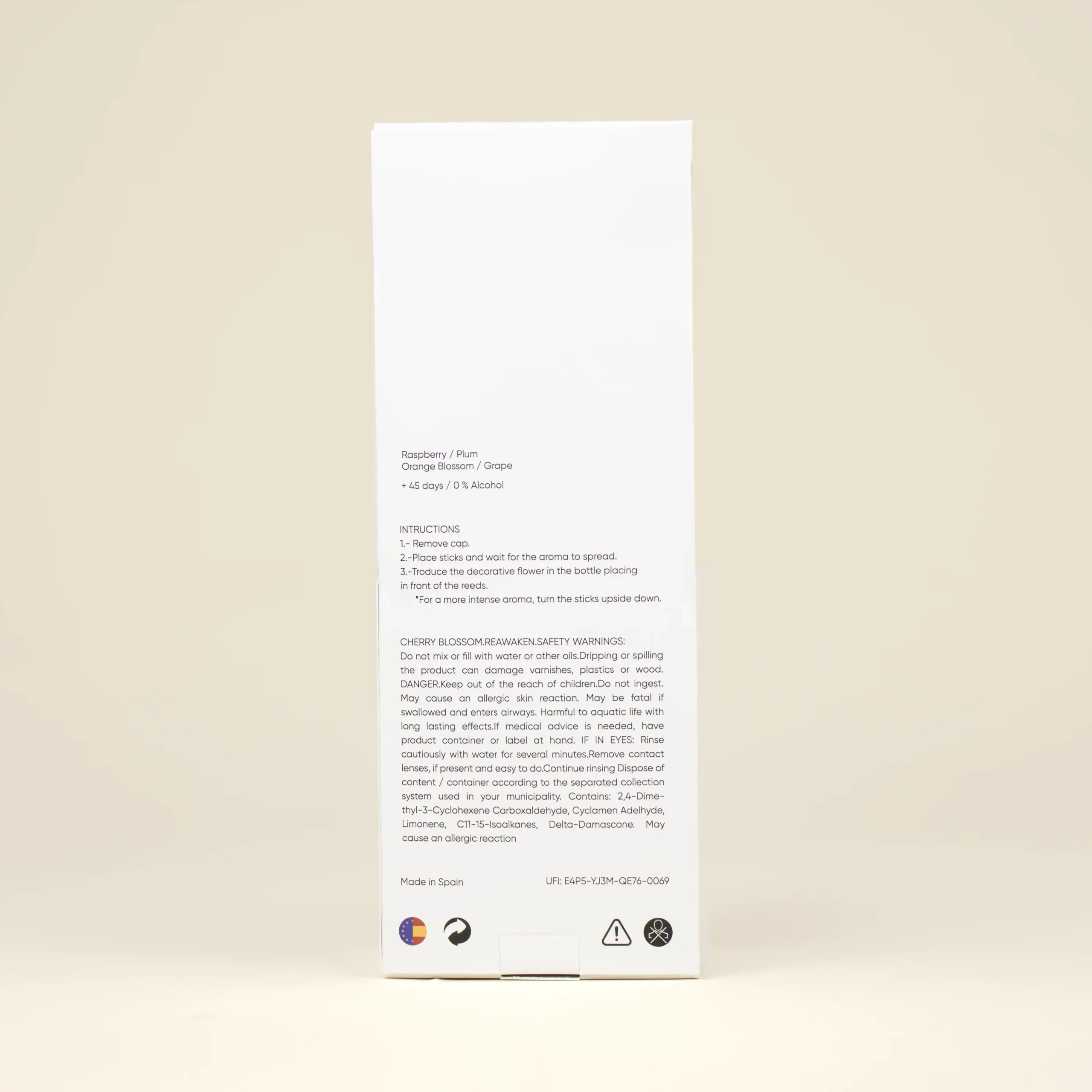 Ambientador mikado personalizado MILKE Caja Detrás Trasera caja blanca ambientador mikado personalizada fondo beige