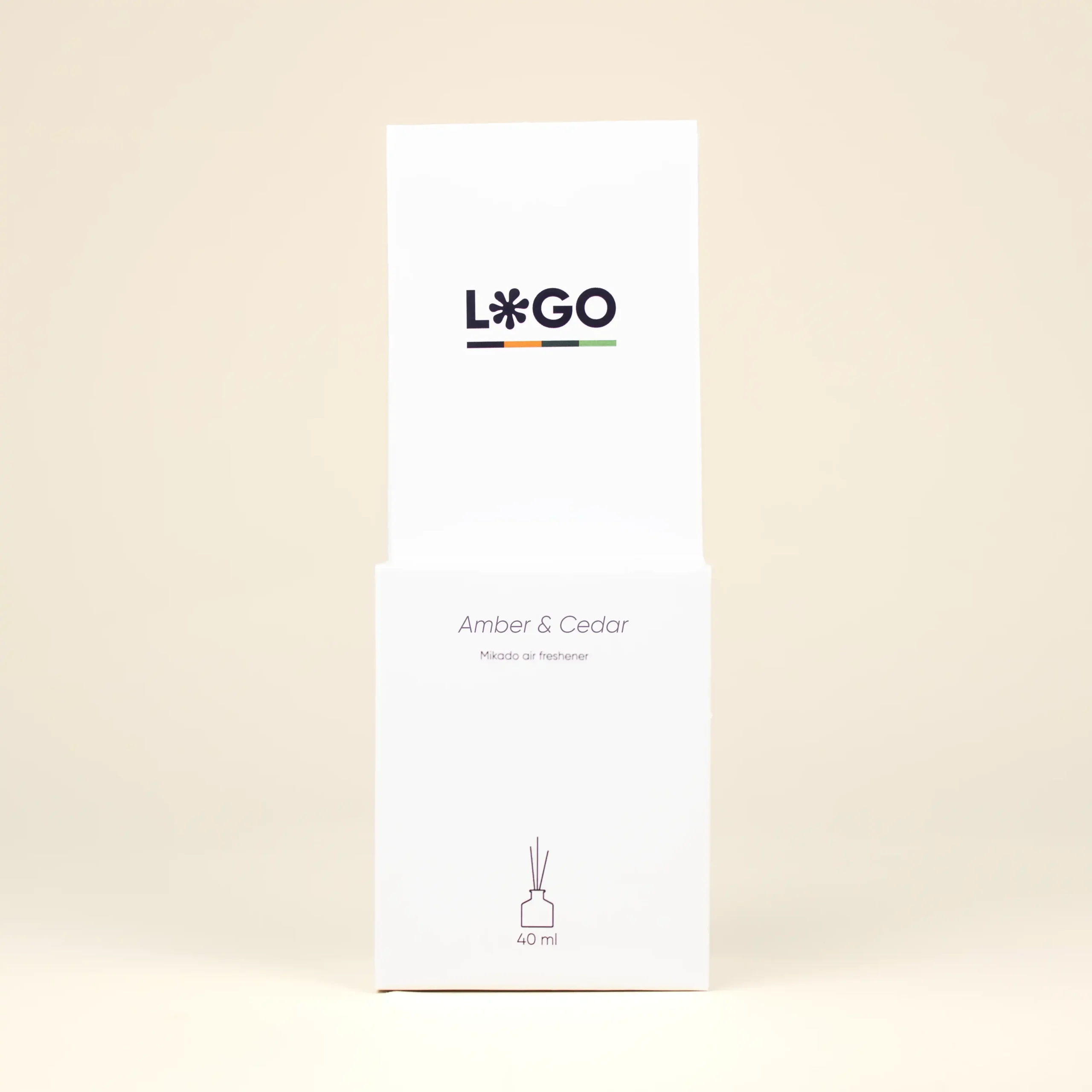 Ambientador mikado personalizado MILKE Caja Frontal caja blanca ambientador mikado personalizada fondo beige