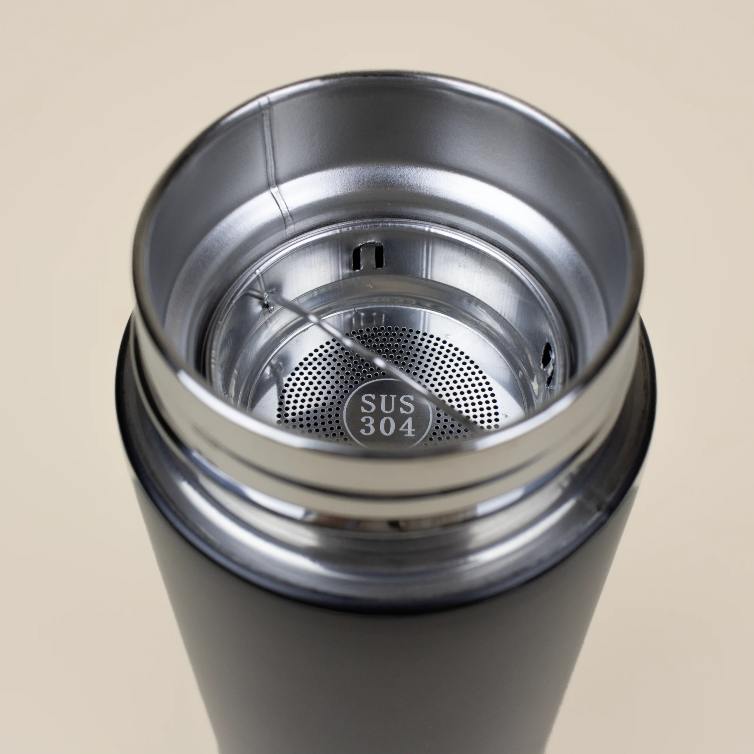 Termo acero inoxidable negro abierto