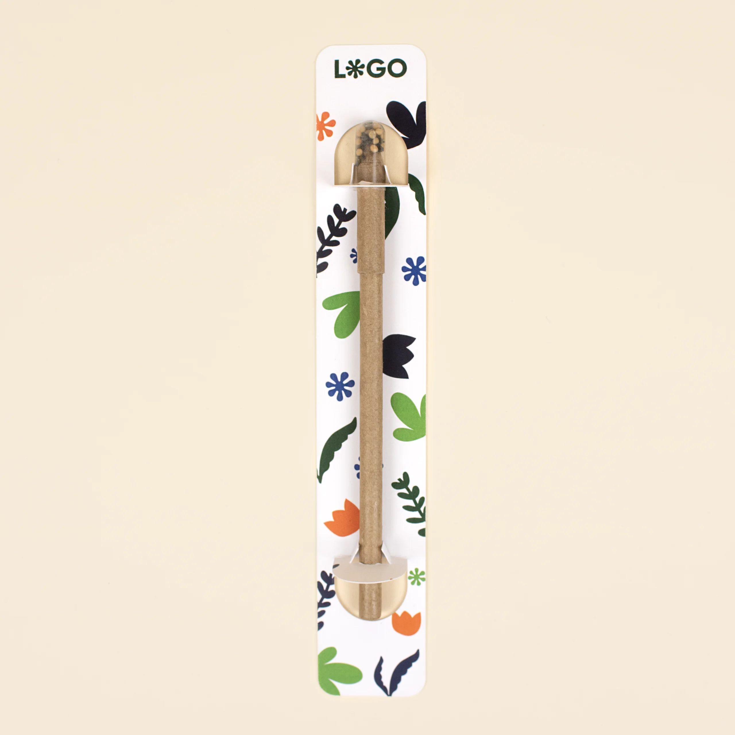 Bolígrafo plantable NABRA Blanco Delante Bolígrafo plantable en soporte cartón blanco personalizado