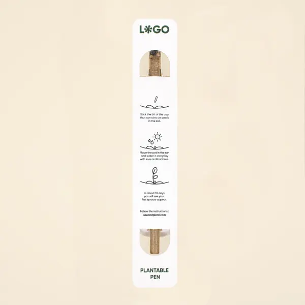 Bolígrafo plantable en soporte cartón blanco personalizado