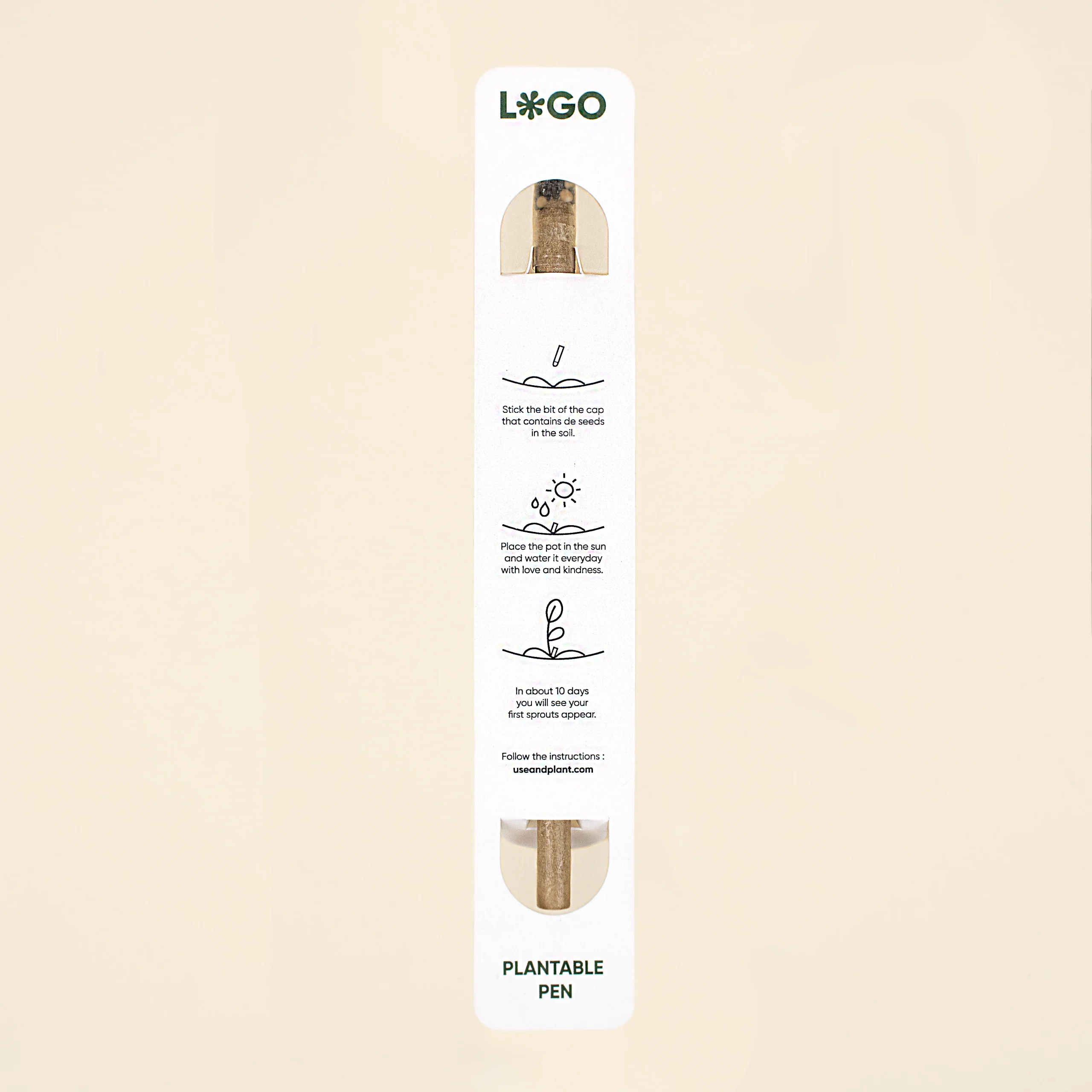 Bolígrafo plantable NABRA Blanco Detrás Bolígrafo plantable en soporte cartón blanco personalizado