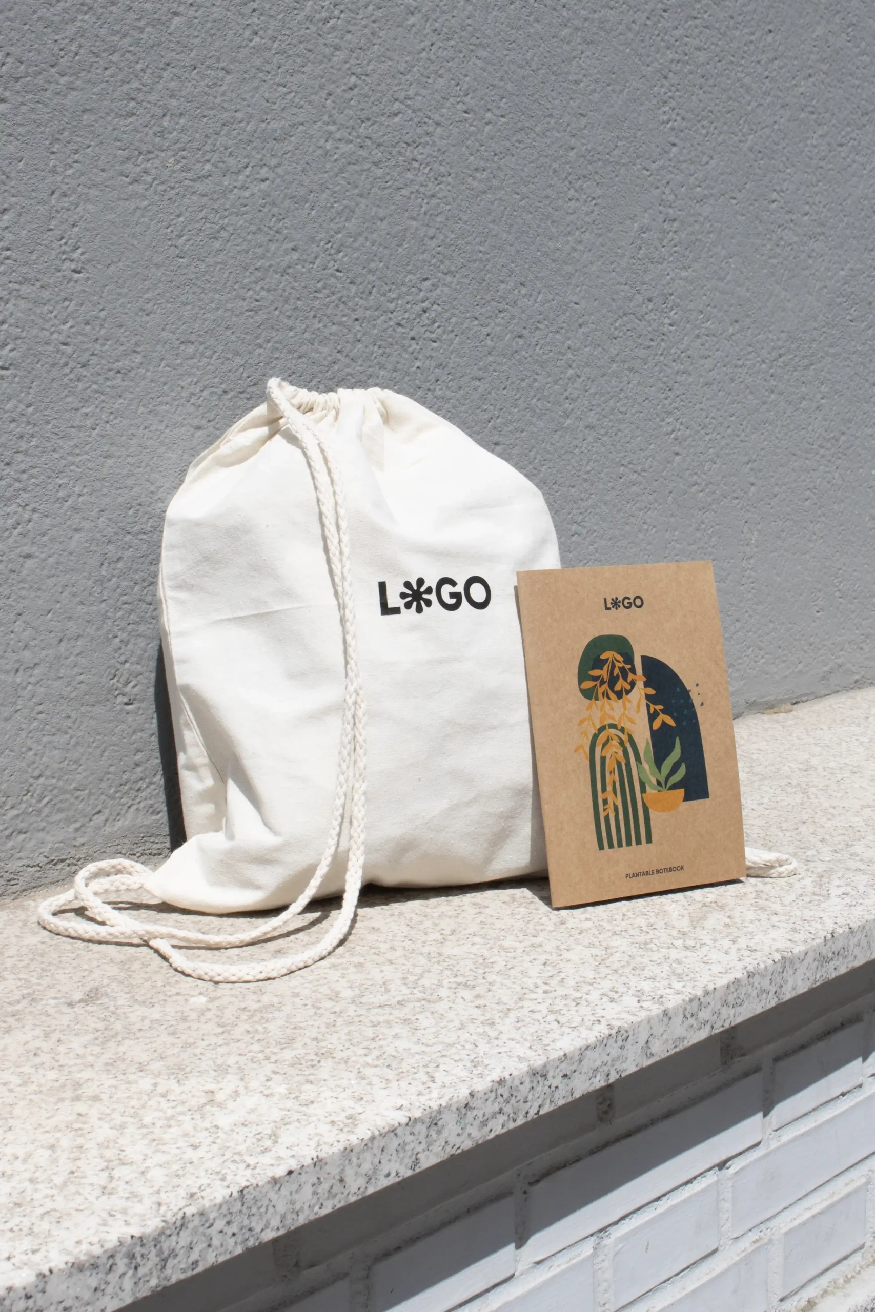 Rope bag LACCI + SIXT Personalised rope bag, beige color with black logo and eco friendly notebook