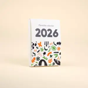 Portada 2025 de un calendario de semillas en estuche blanco personalizado