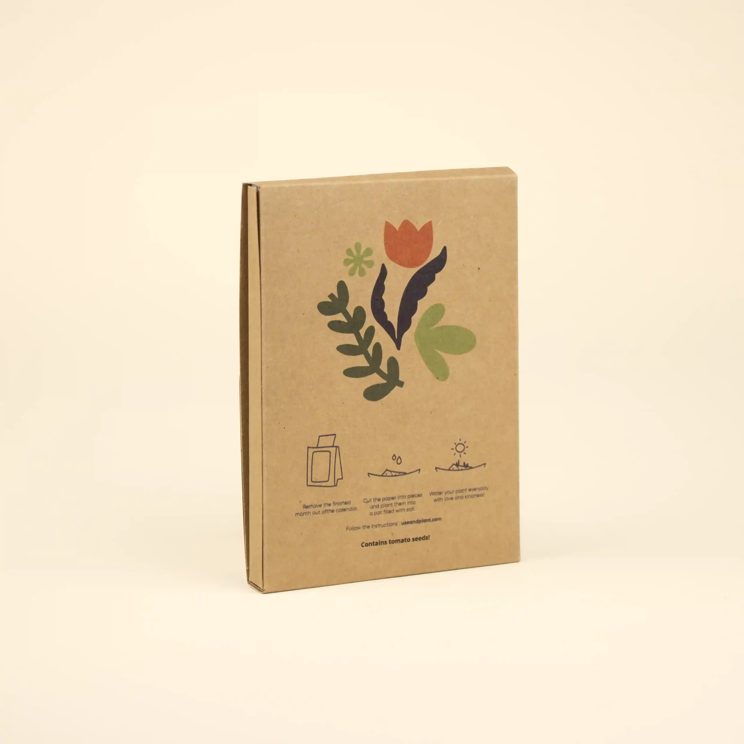 Calendario de semillas BOXE KRAFT Trasera cerrada Trasera cerrada de un calendario de semillas en estuche kraft personalizado