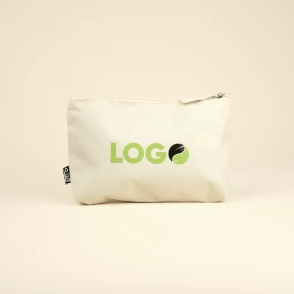 Neceser beige personalizado con la palabra logo en verde