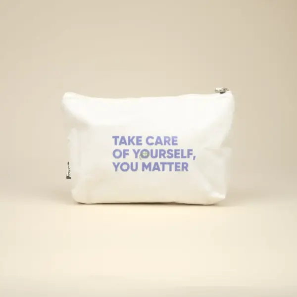 Neceser ecológico blanco personalizado con texto azul