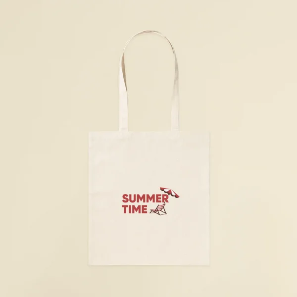 Tote bag de tela personalizada con el texto 'summer time' en rojo