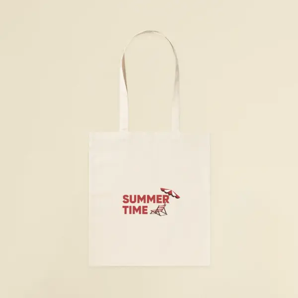 Tote bag de tela personalizada con el texto 'summer time' en rojo