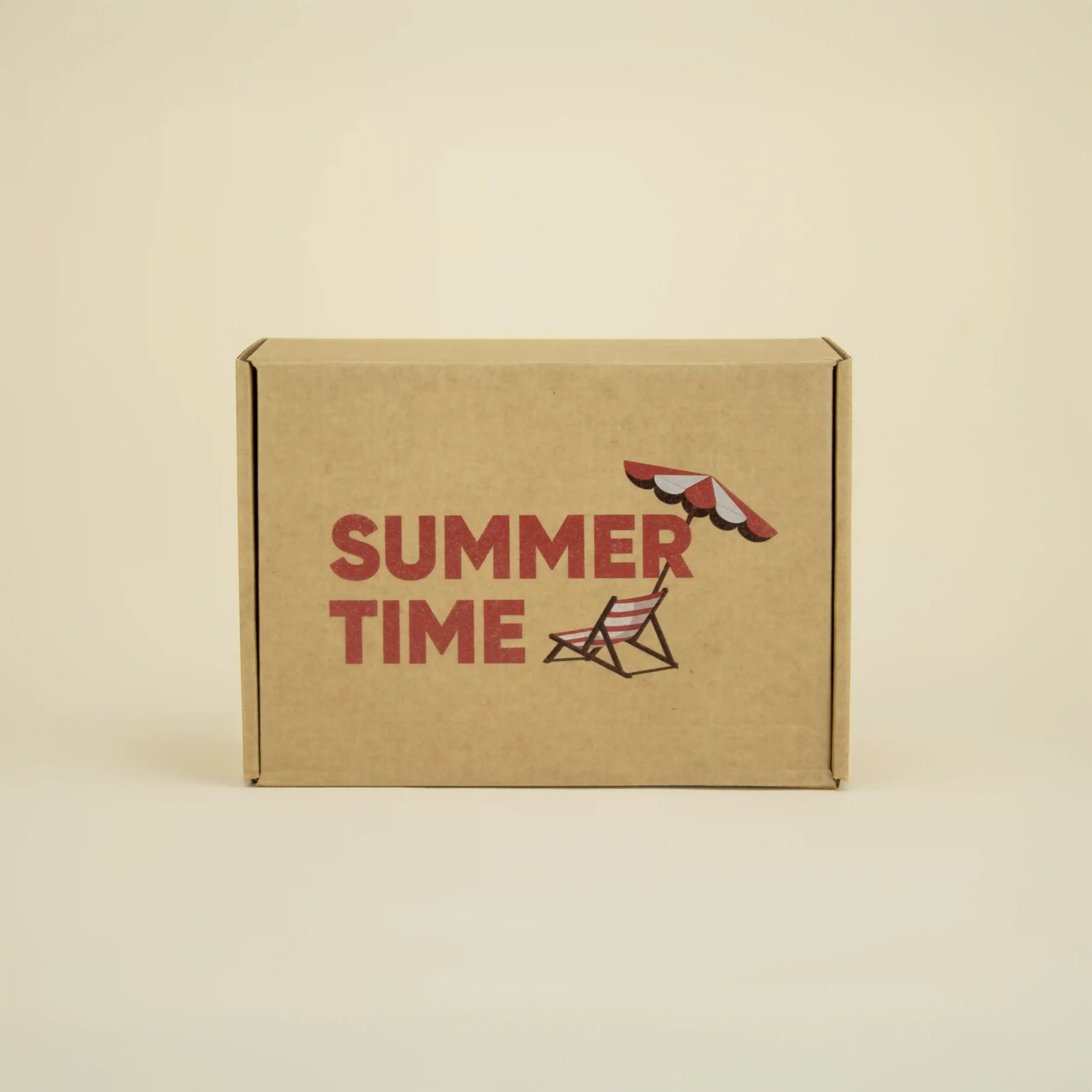 Pack 'Summer Time': boîte Caja de cartón personalizada con el texto 'summer time' en rojo