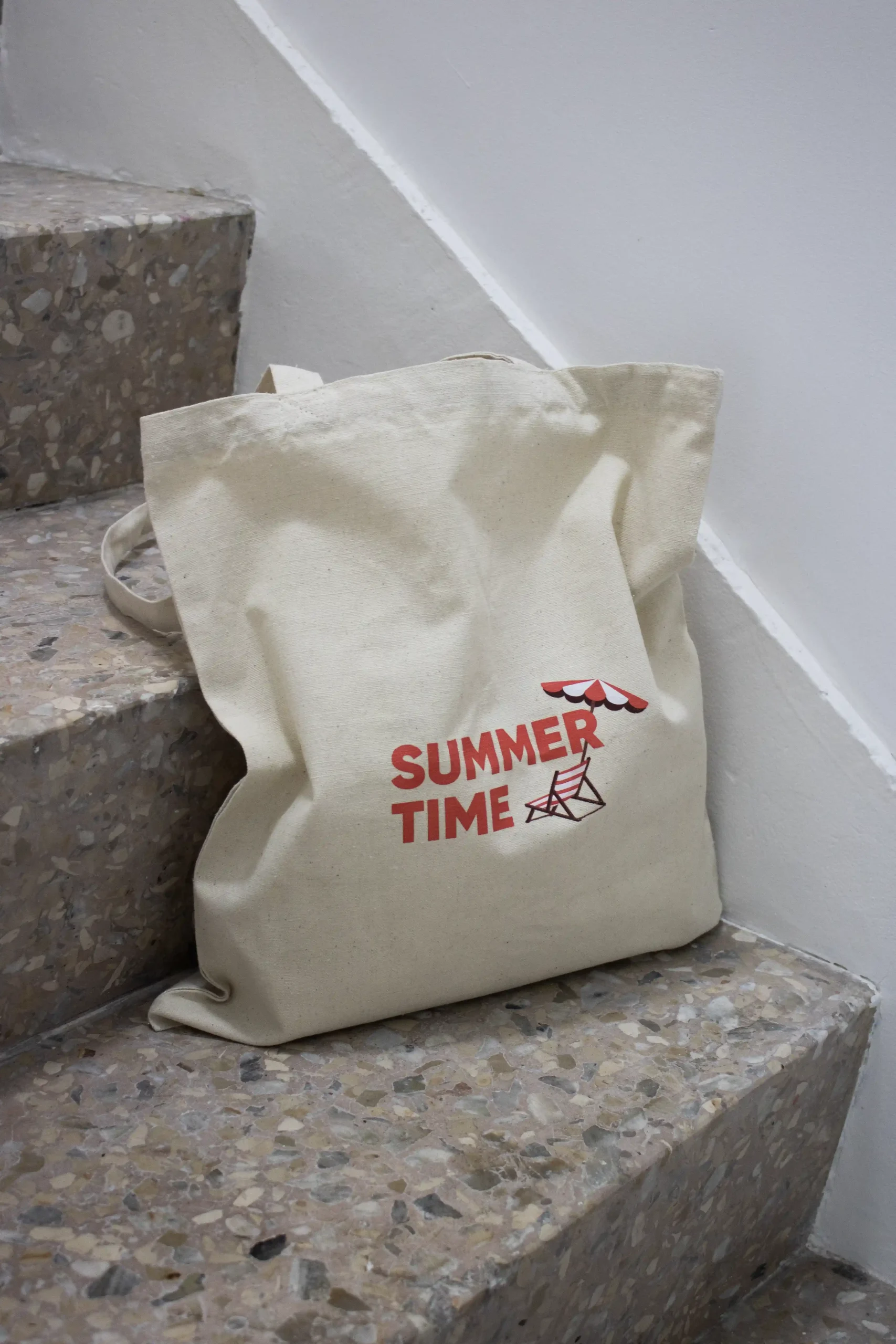 Pack 'Summer Time': Sac NATA Tote bag de tela personalizada con el texto 'summer time' en rojo