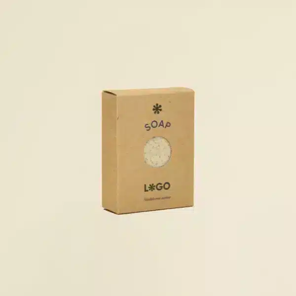 Jabón artesanal dentro una caja marrón kraft personalizada