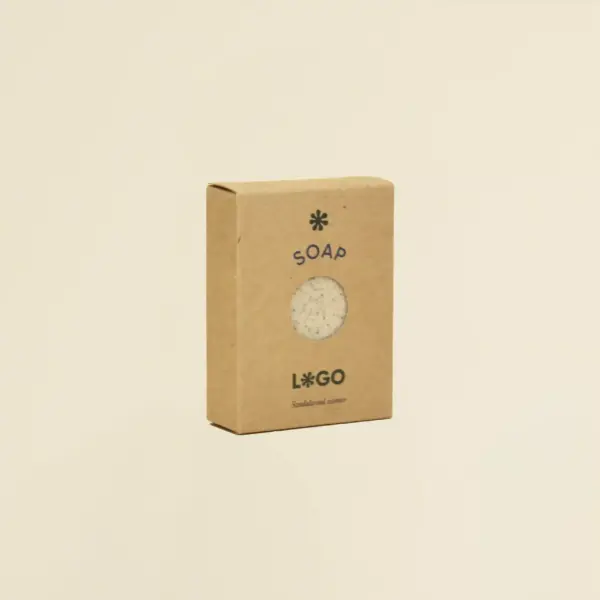 Jabón artesanal dentro una caja marrón kraft personalizada