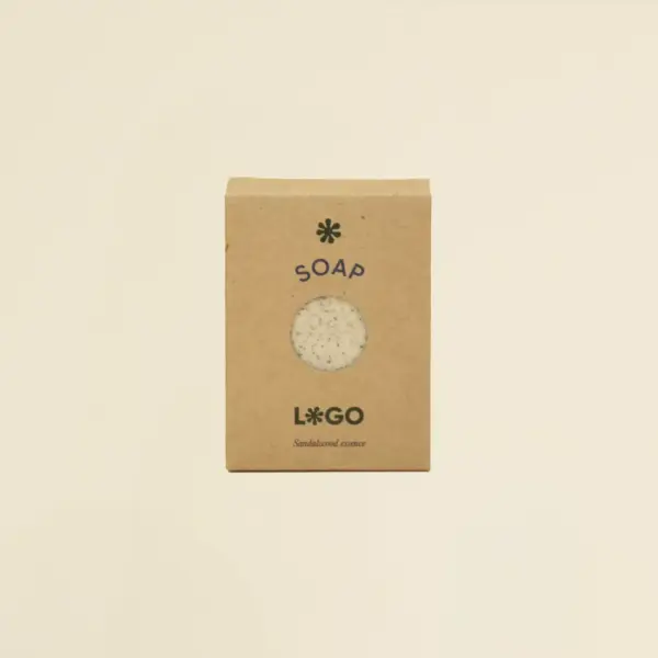 Jabón artesanal dentro una caja marrón kraft personalizada