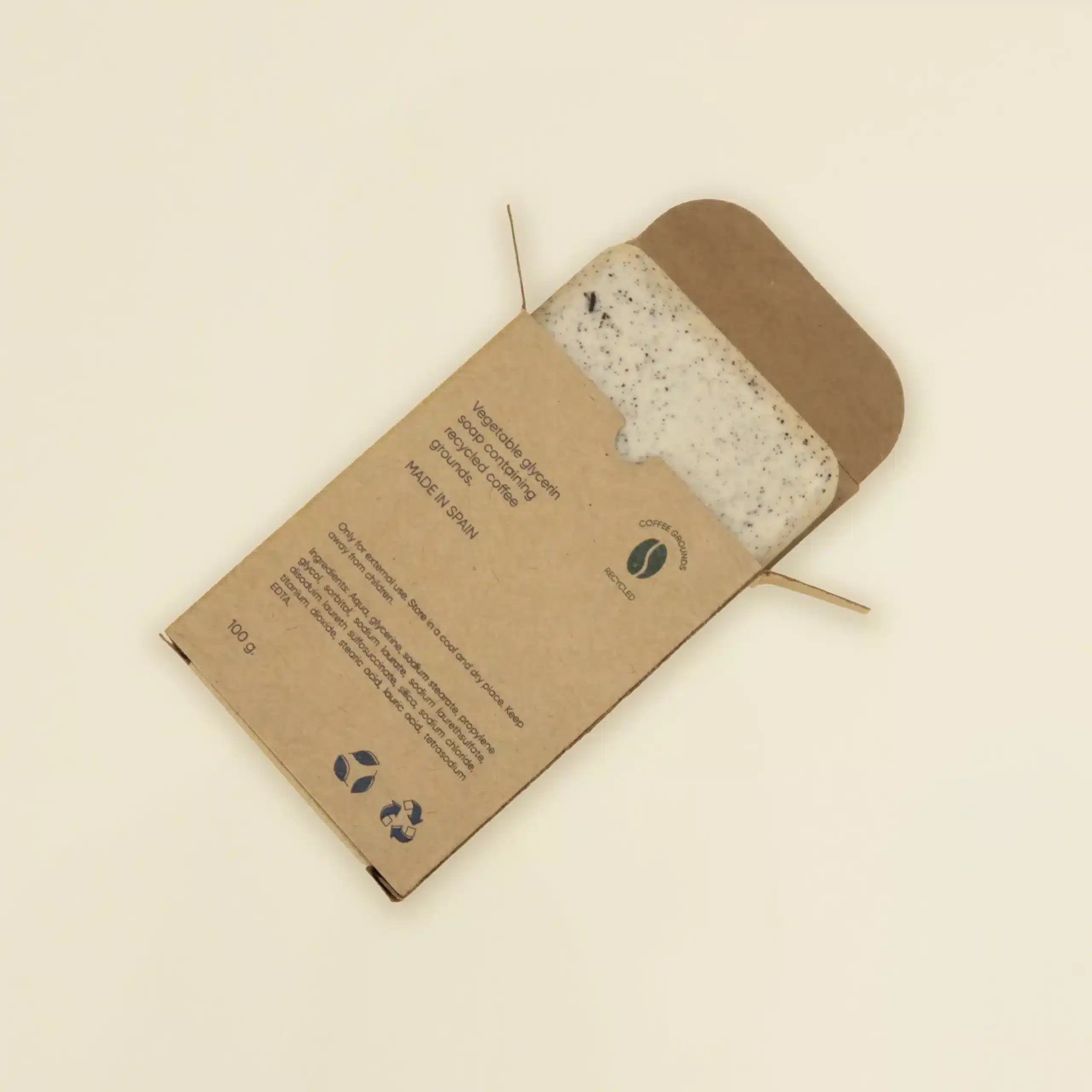 Jabón artesanal personalizado MILO KRAFT Jabón artesanal dentro una caja marrón kraft personalizada abierta