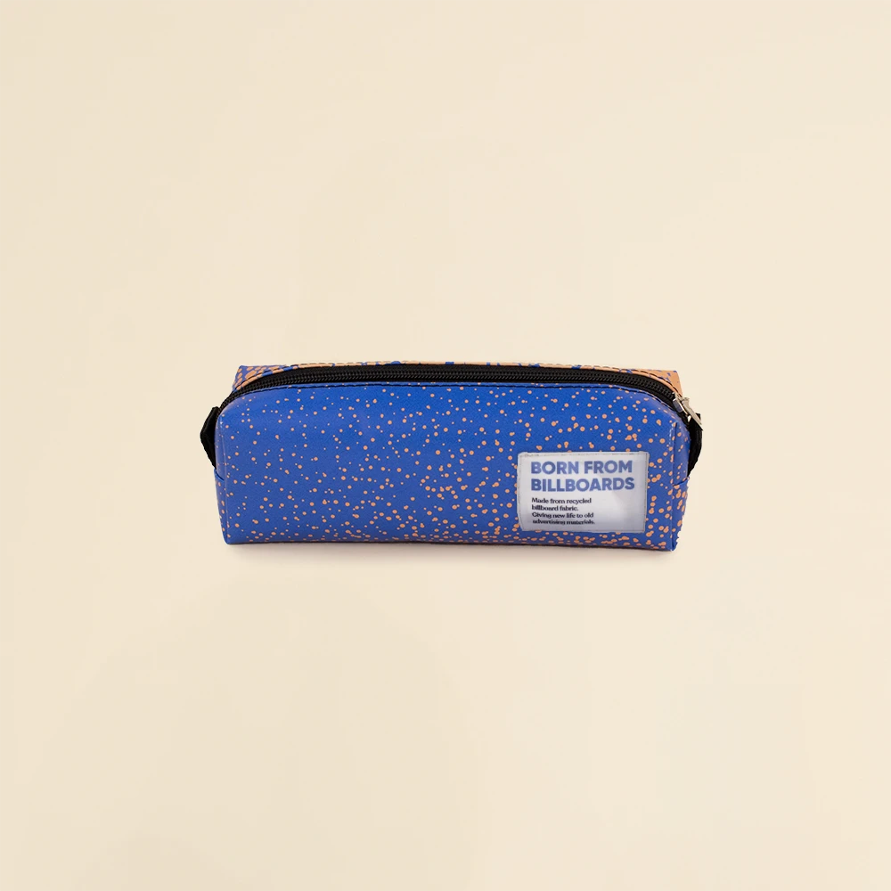 Estuche de lona reciclada DONA Estuche de lona reciclada de color azul y naranja