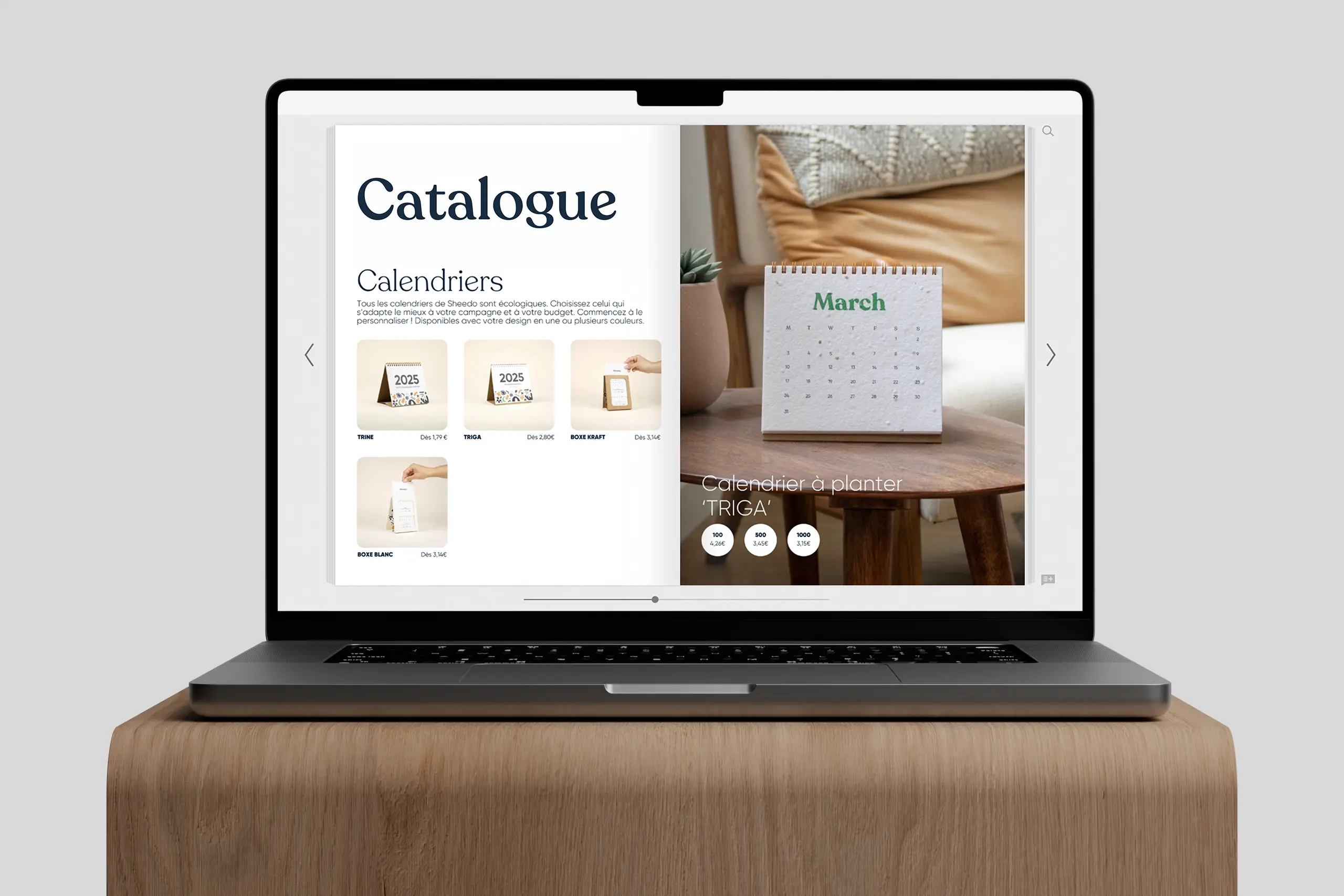 Écran d'ordinateur macbook, présentant un catalogue de produits