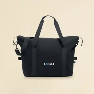 Bolsa negra de viaje de algodón y poliéster reciclado