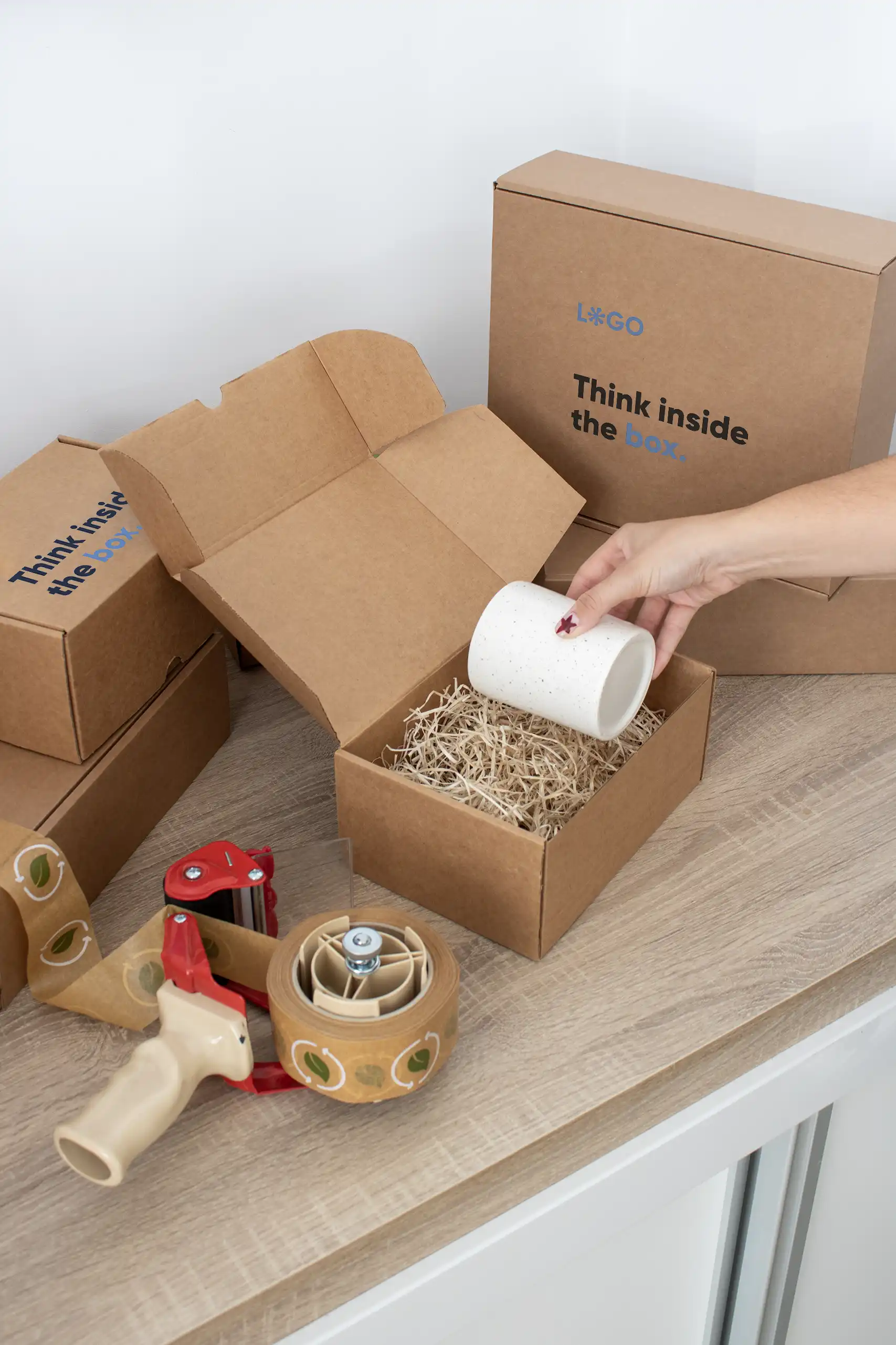 Cajas ecológicas personalizadas Cajas ecológicas personalizadas sobre una mesa