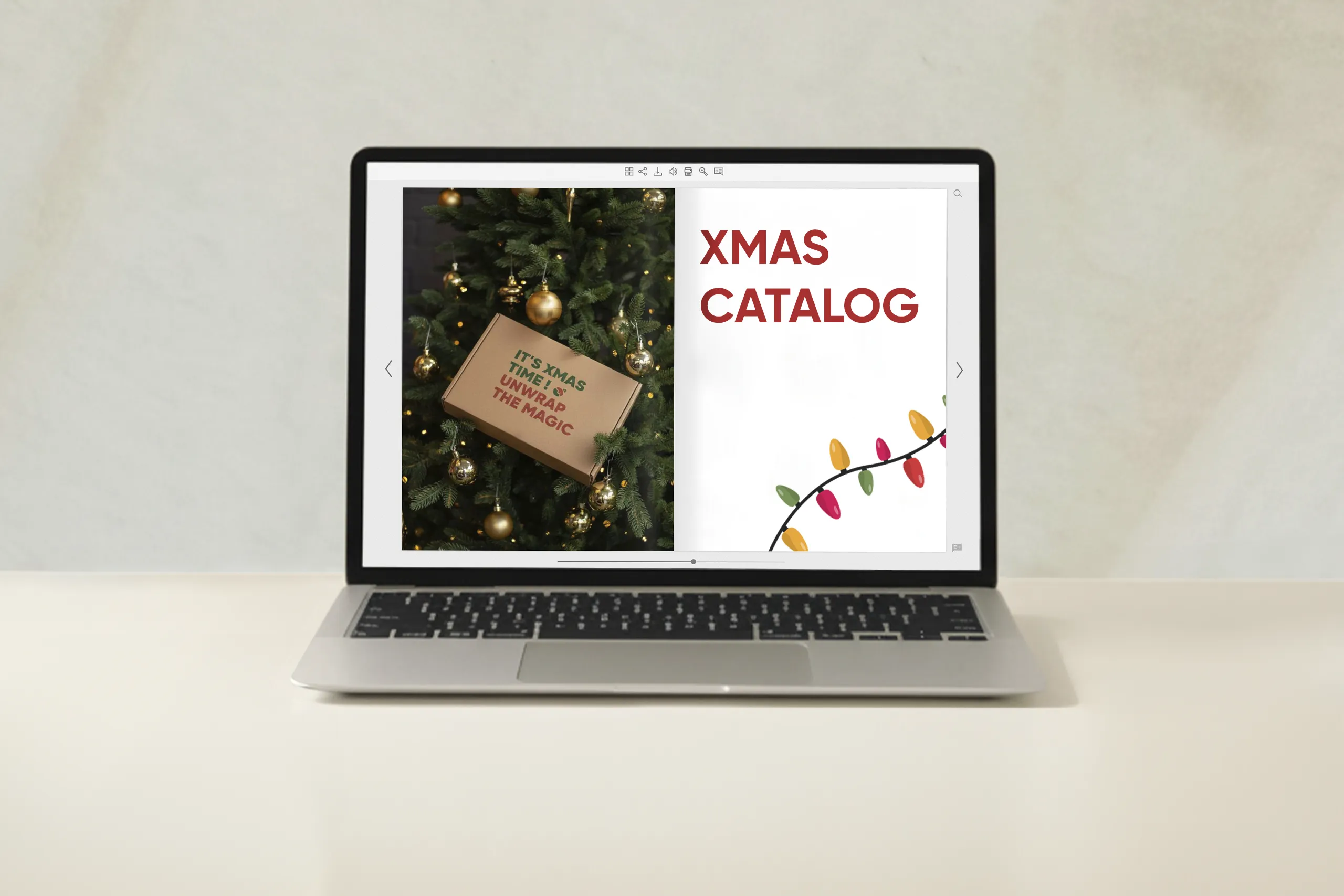 Catalogo Regalos de empresa Navidad Ordenador portátil abierto mostrando un catálogo de regalos de empresa de Navidad