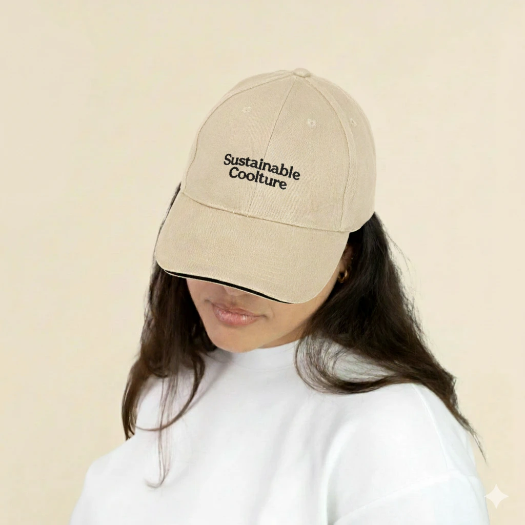 Gorra gris con logo lateral en un fondo beige