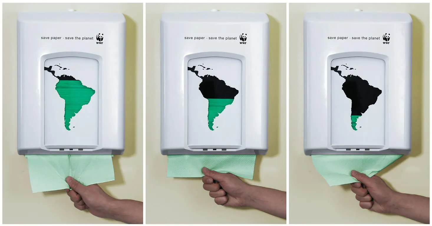 WWF y “Save Paper, Save The Planet” Tres dispensadores de papel para secarse las manos