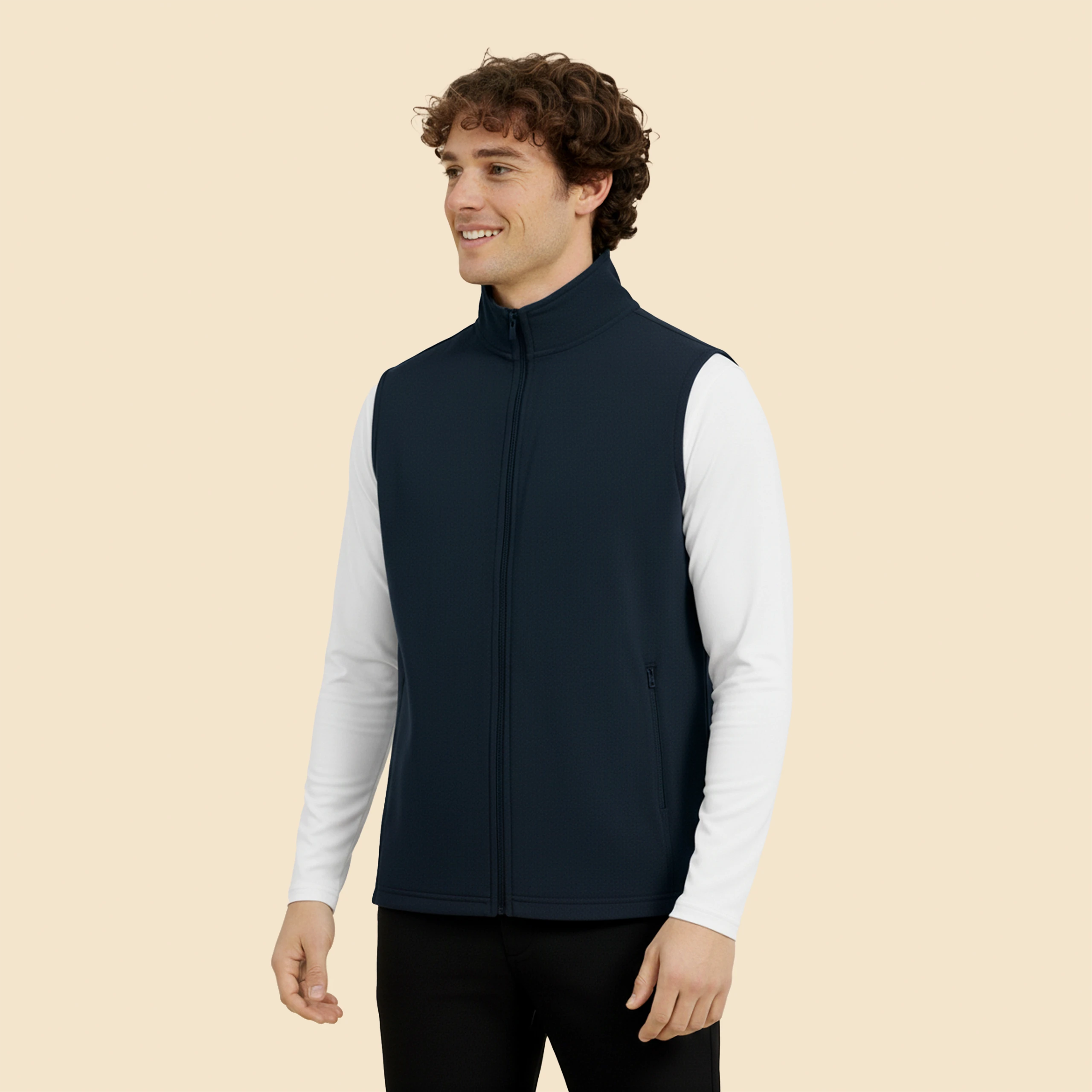 Chico con chaleco polar personalizado azul marino con cremallera de perfil