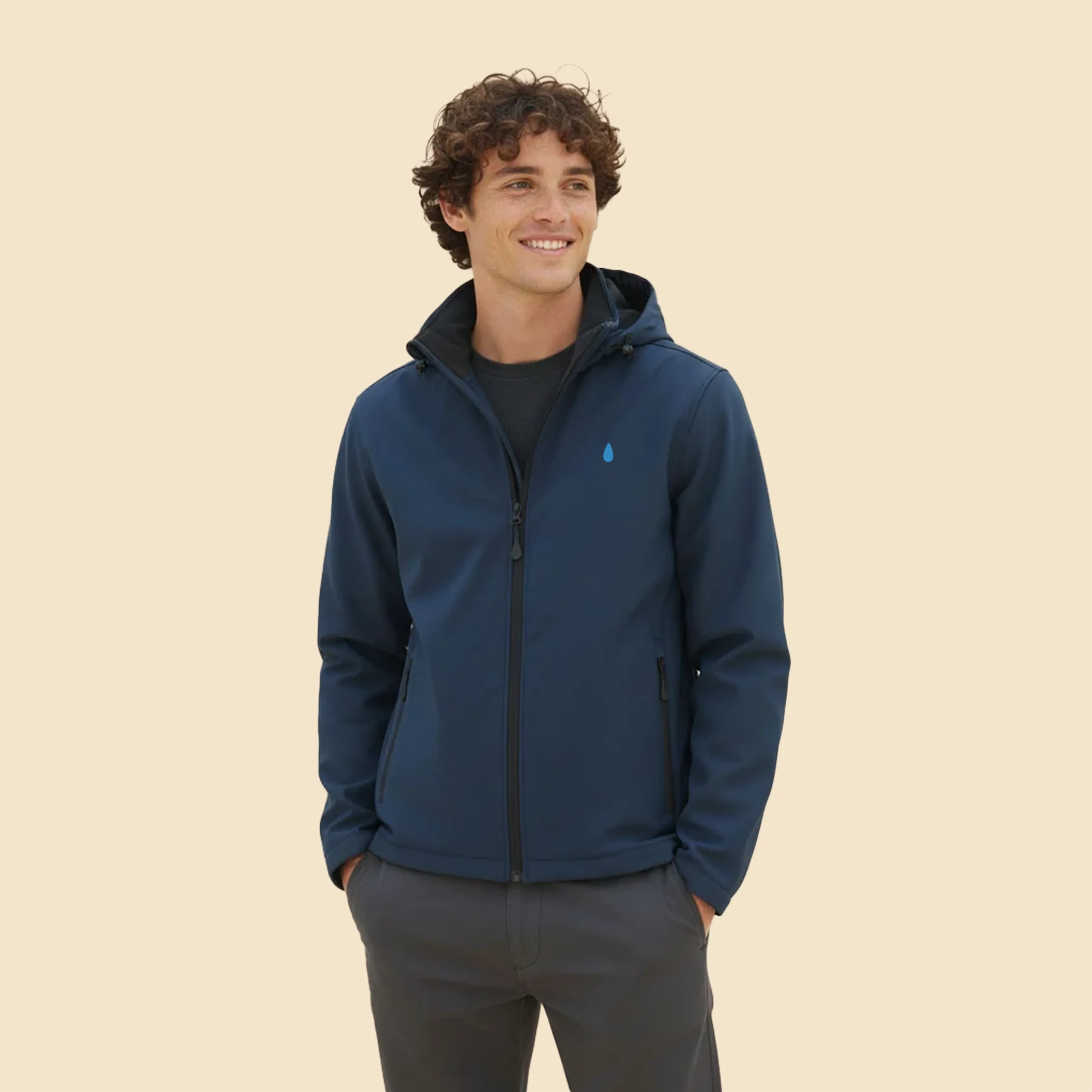 Custom softshell jacket NEVA Chico con chaqueta personalizada azul con capucha