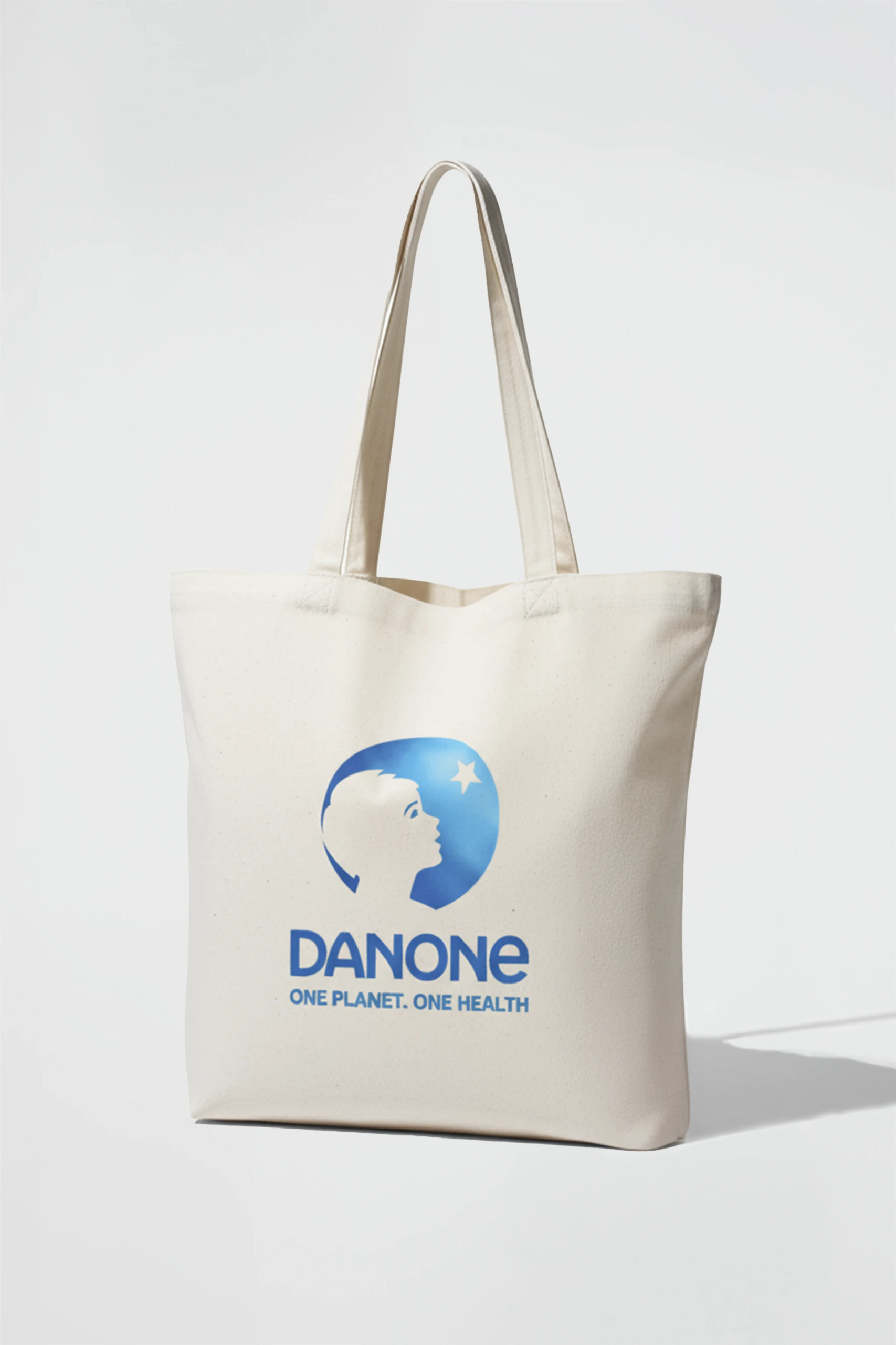 Bolsa blanca de tela con diseño personalizado de Danone