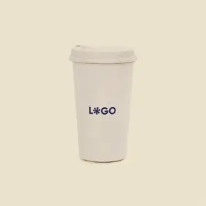 Vaso reutilizable take away con tapa, personalizado con la palabra LOGO en azul