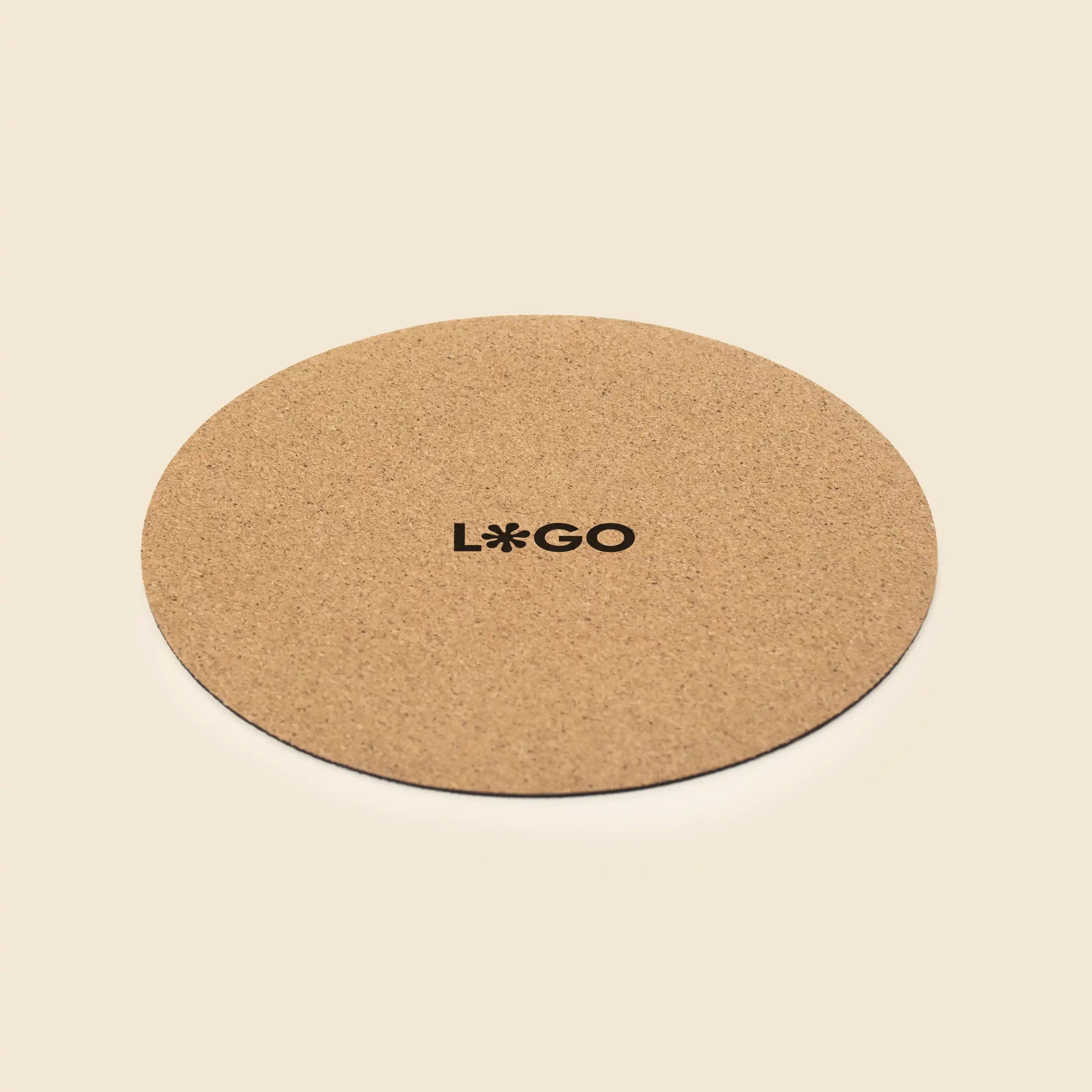 Alfombrilla de corcho personalizada CORA Alfombrilla de ordenador circular de corcho, personalizada con la palabra "LOGO" impresa en el centro