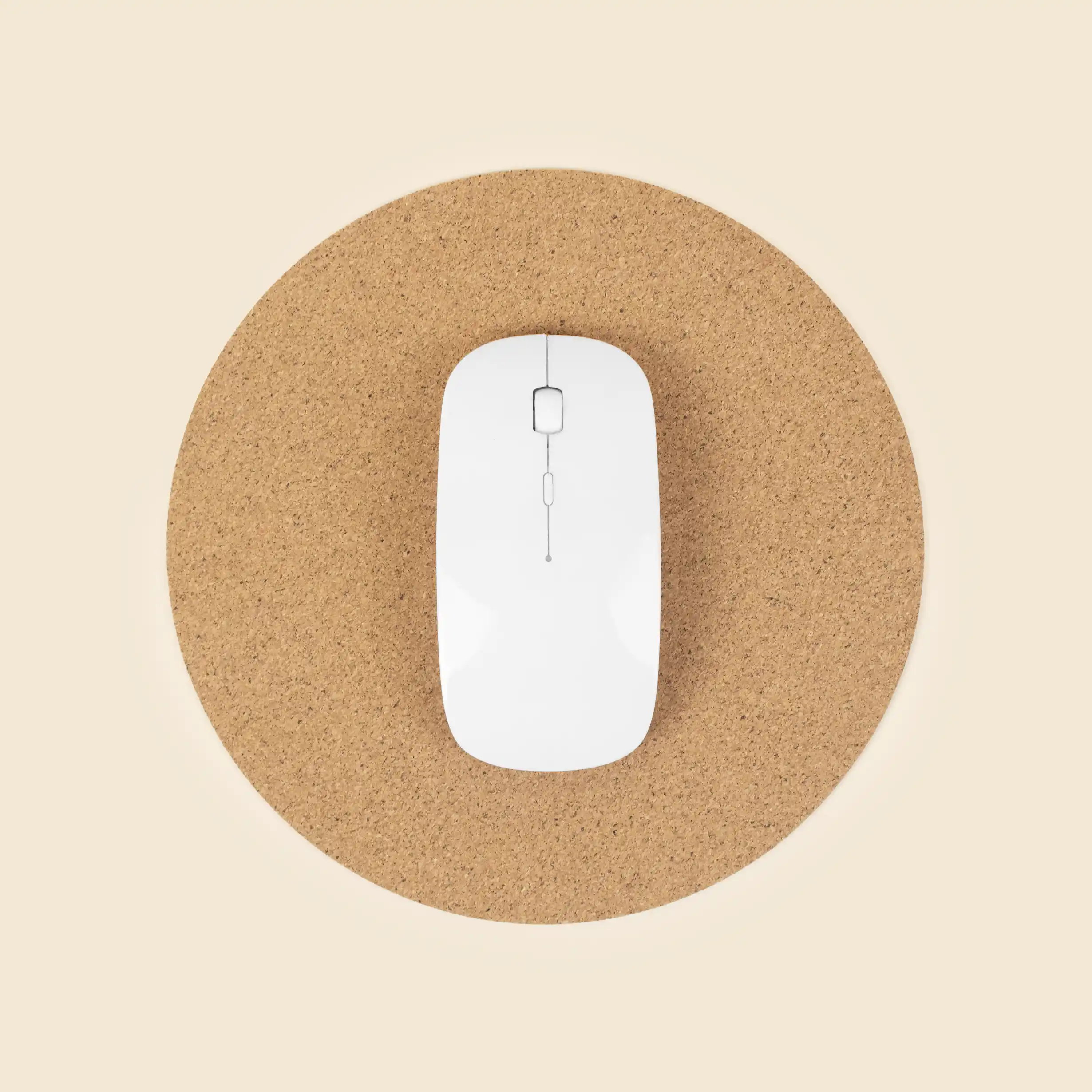 Alfombrilla de corcho personalizada CORA Ratón de ordenador blanco sobre una alfombrilla de ordenador circular de corcho