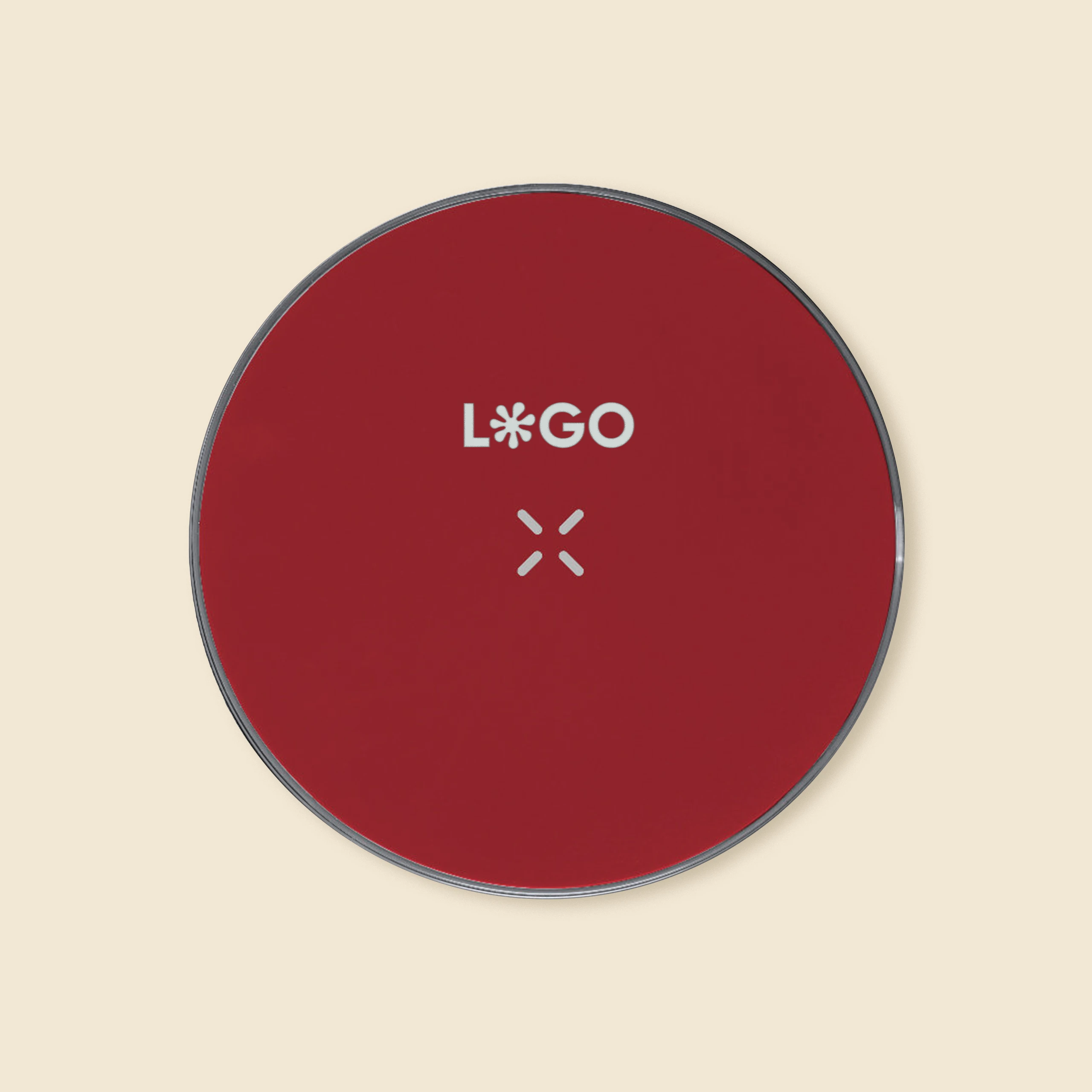 Cargador inalámbrico rojo personalizado con la palabra 'LOGO'