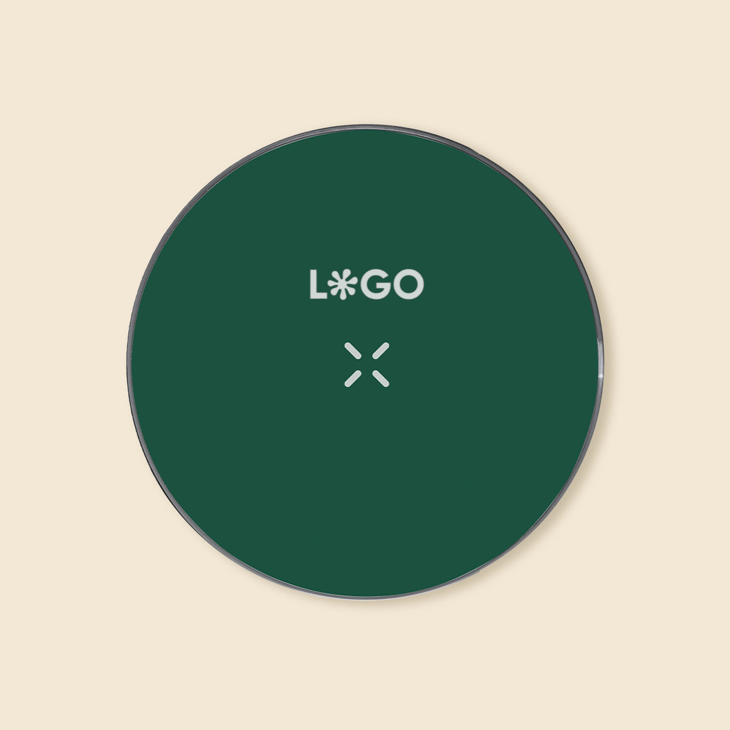Cargador inalámbrico verde personalizado con la palabra 'LOGO'