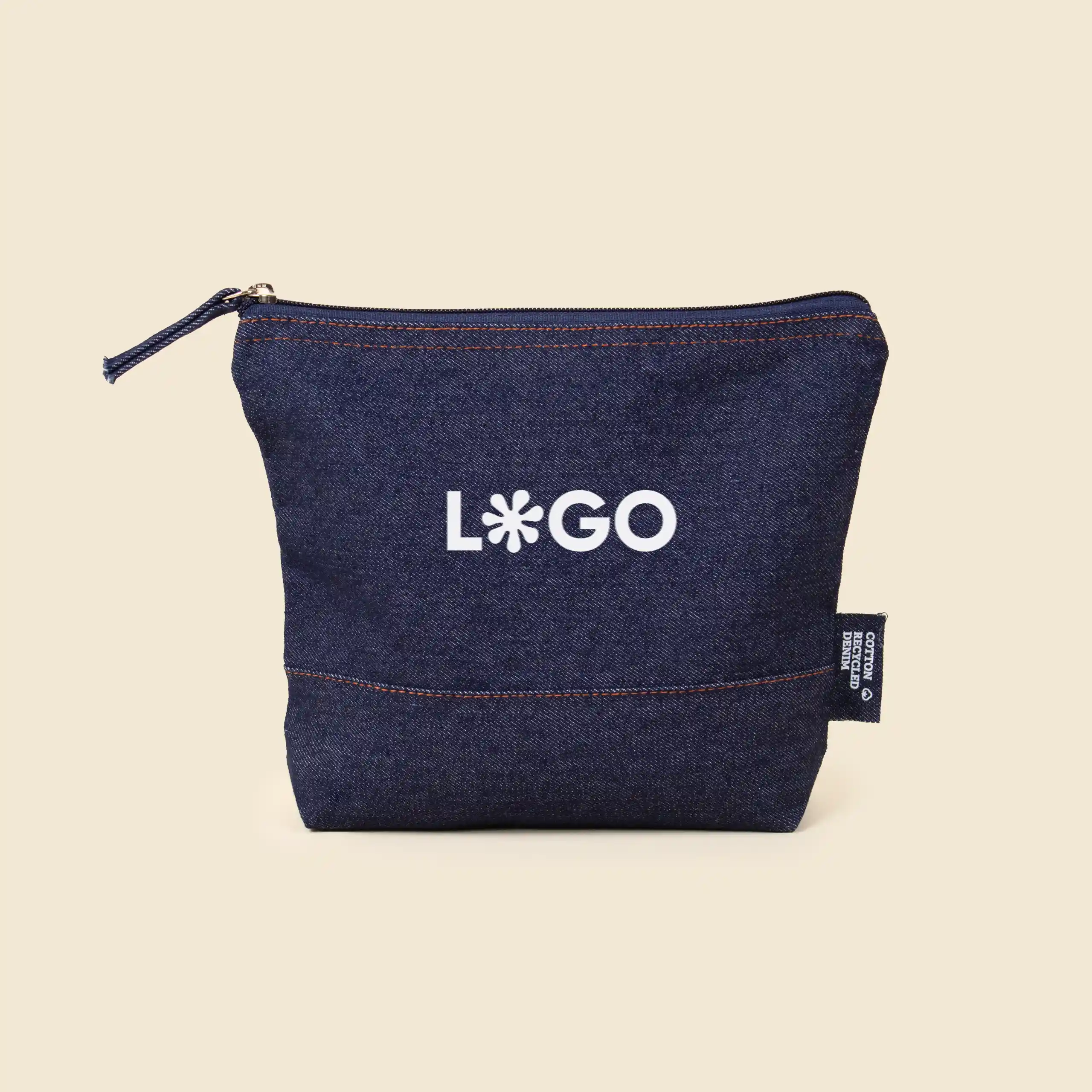 Neceser vaquero personalizado NUDO Neceser de vaquero personalizado con la palabra 'logo' en blanco