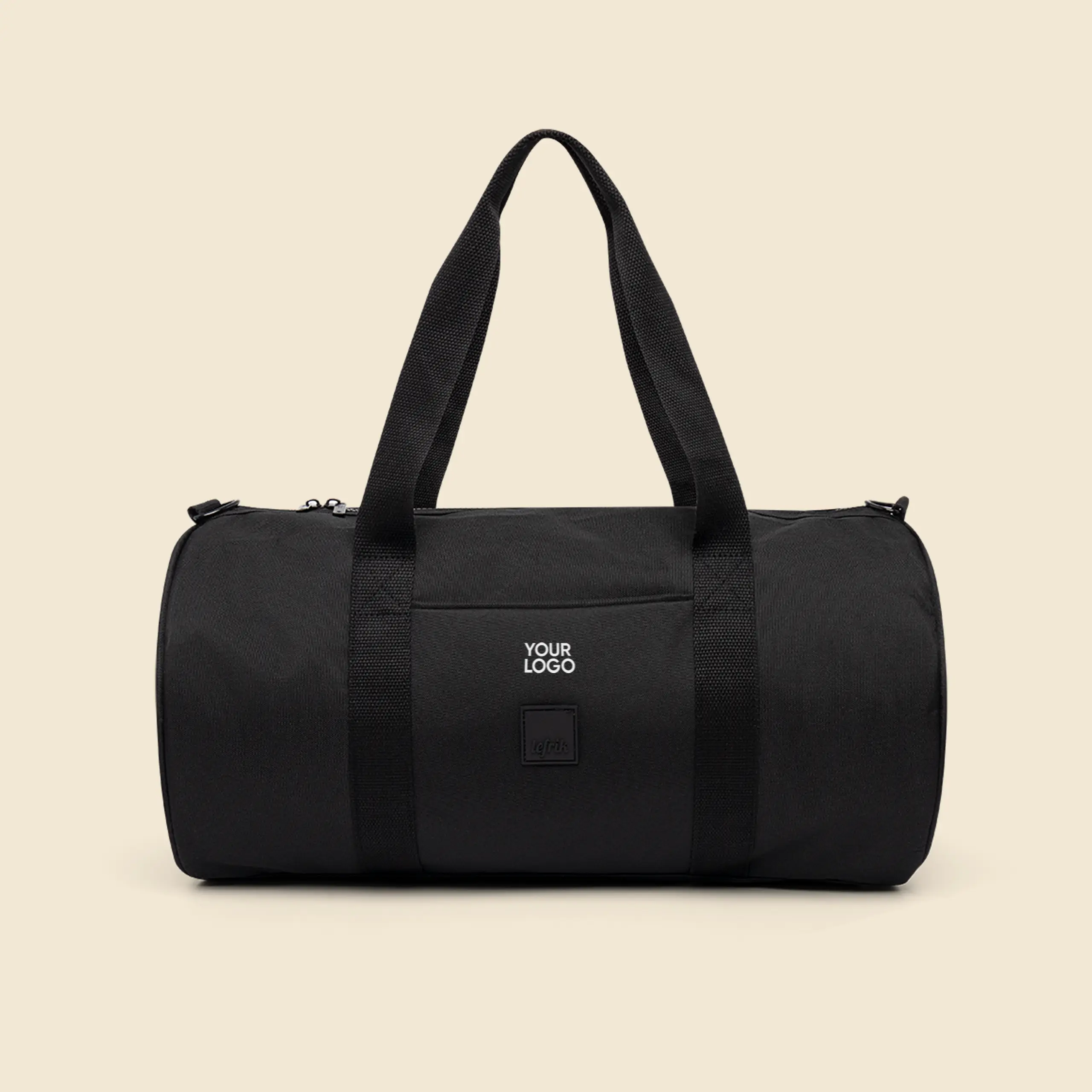 Bolsa de viaje LEFRIK EVERYDAY Bolsa de viaje negra de la marca Lefrik personalizada con el texto "YOUR LOGO"