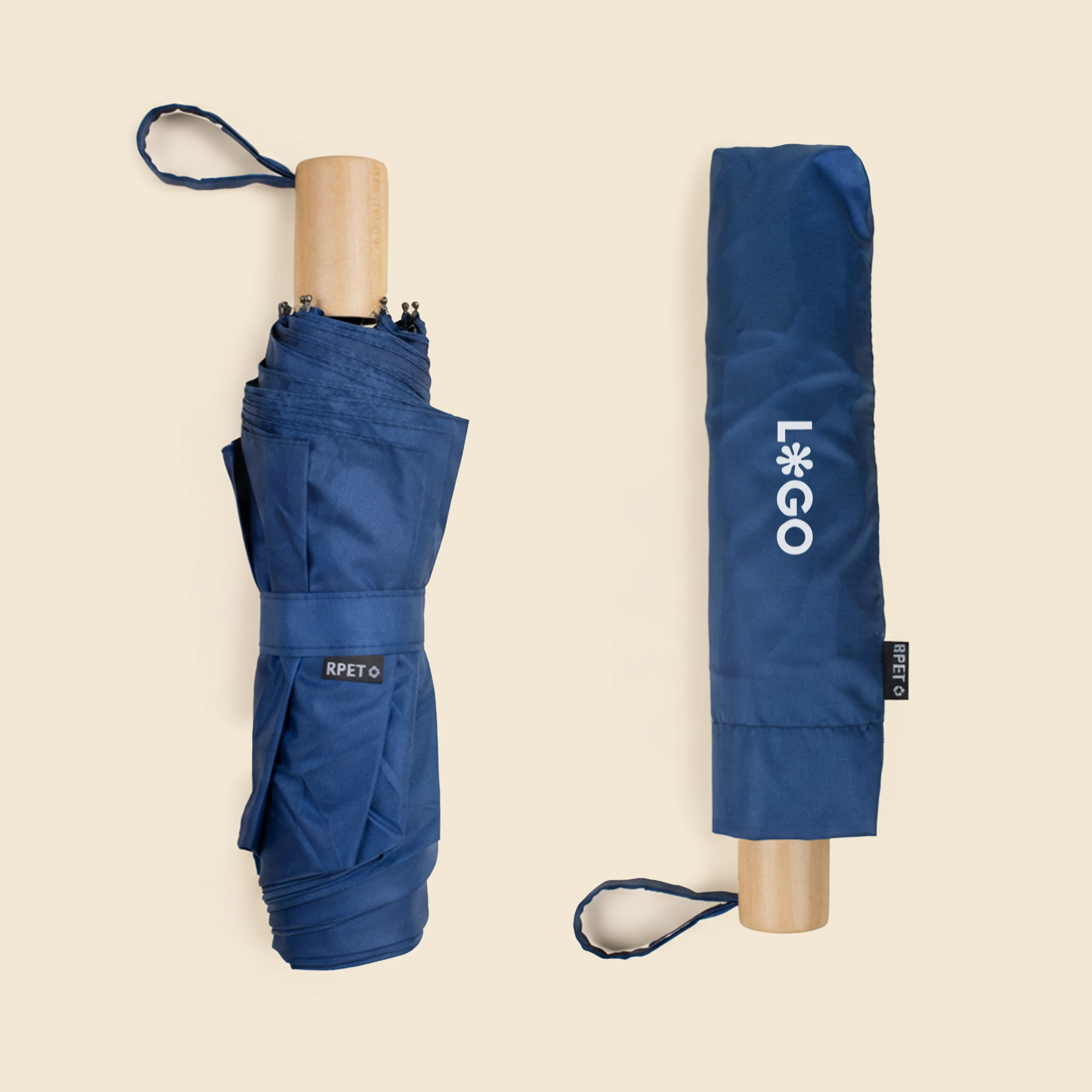Eco-friendly folding umbrella ATLAS Paraguas personalizado y plegable. De color azul oscuro. Con funda personalizable a todo color.