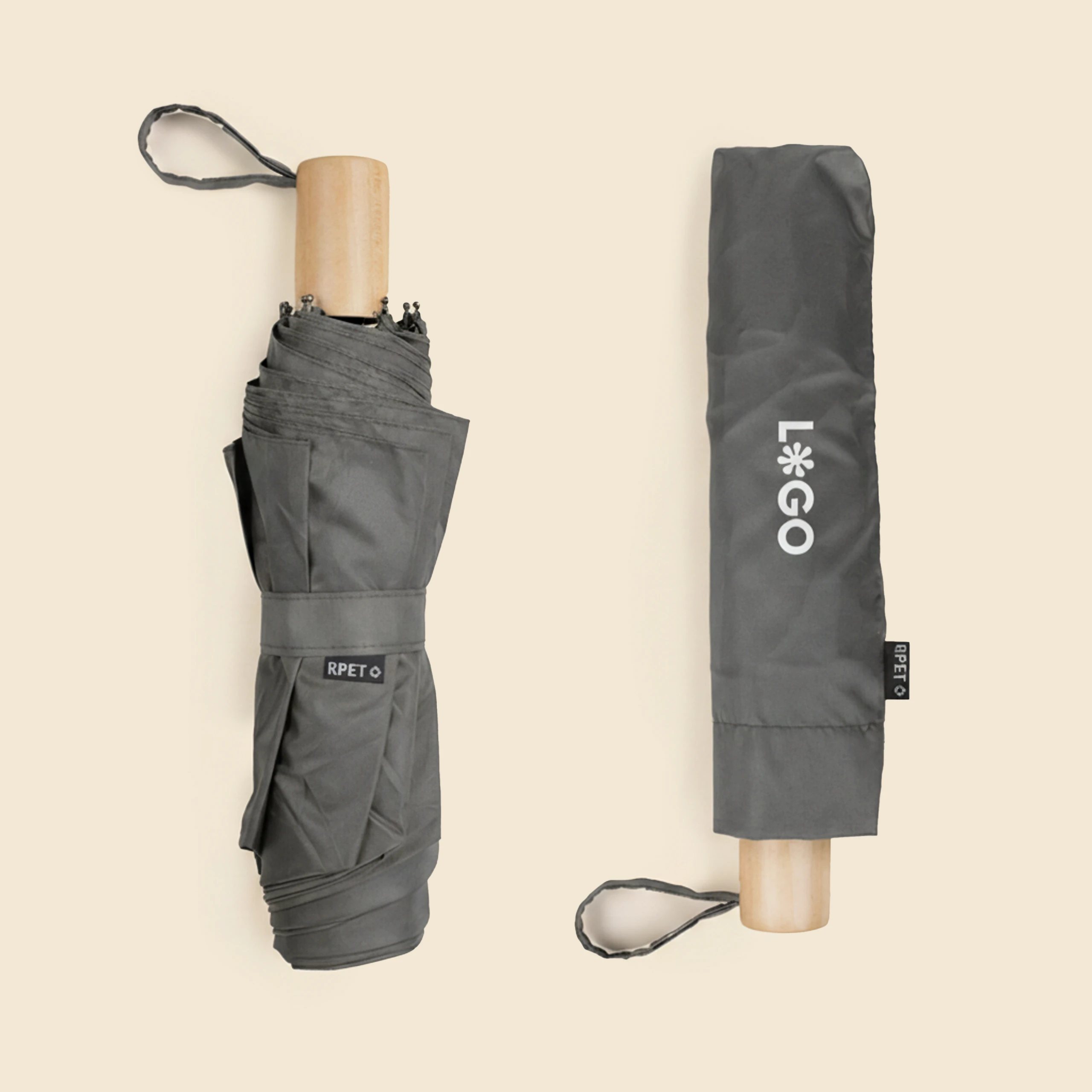 Eco-friendly folding umbrella ATLAS Paraguas personalizado y plegable. De color gris. Con funda personalizable a todo color.