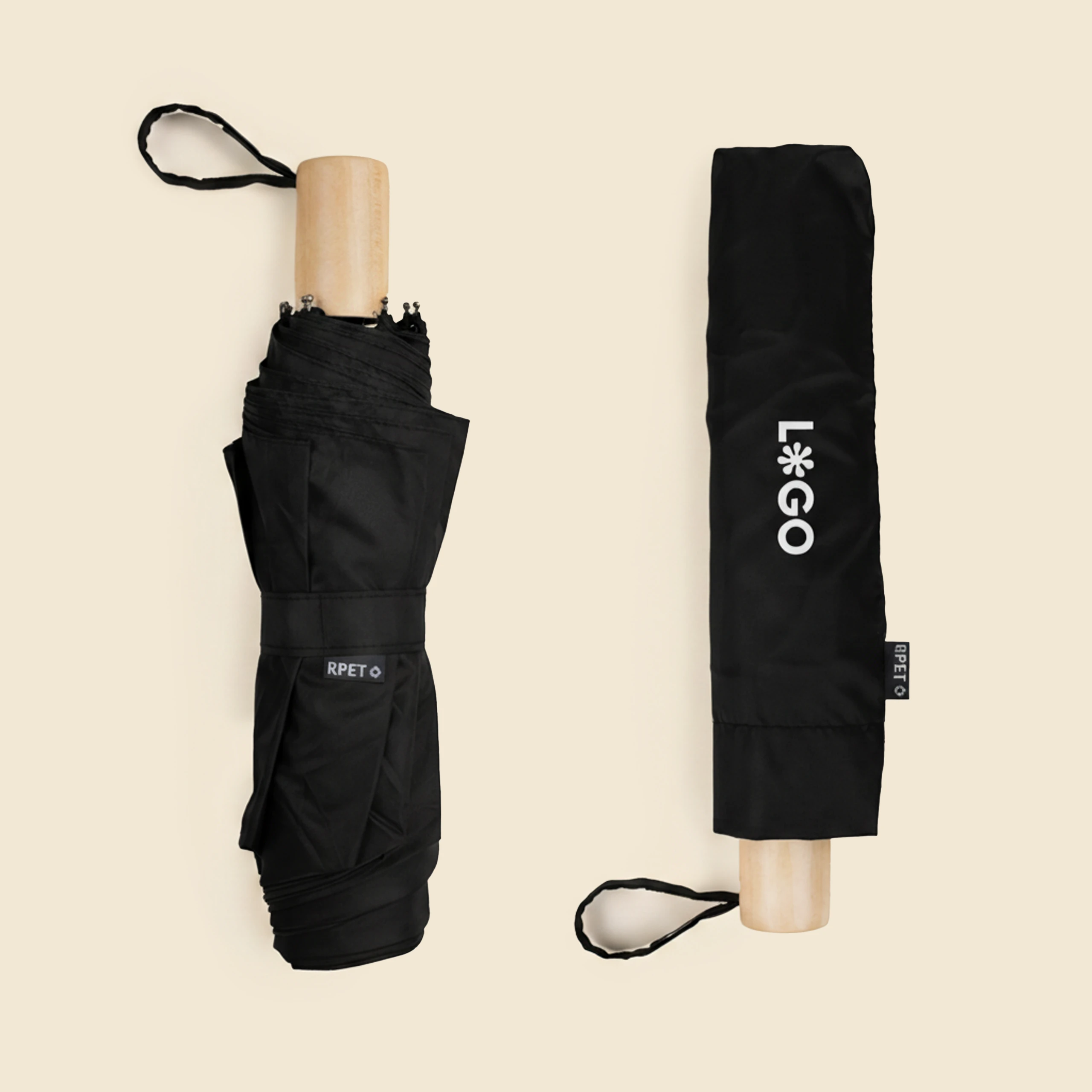 Eco-friendly folding umbrella ATLAS Paraguas personalizado y plegable. De color negro. Con funda personalizable a todo color.