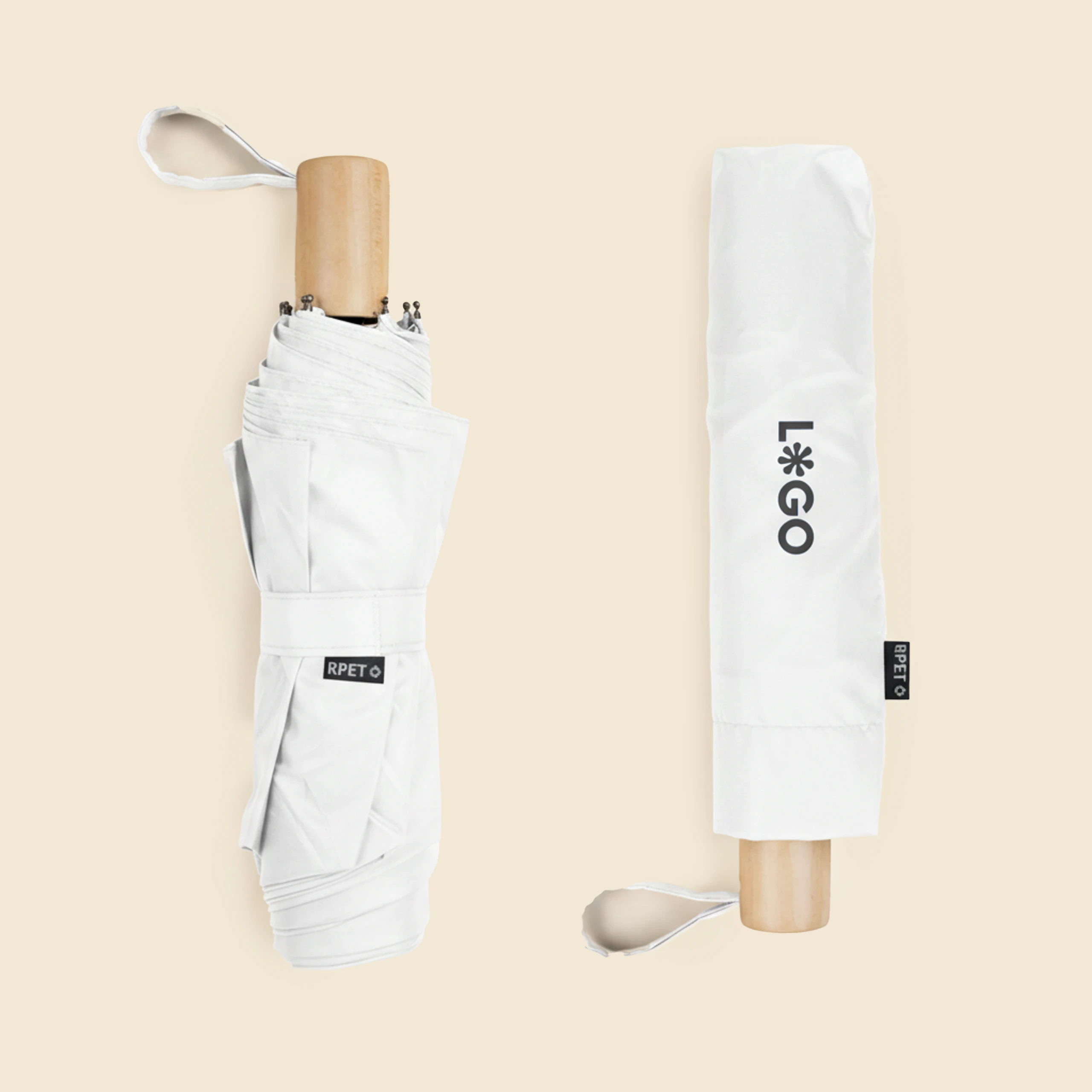 Eco-friendly folding umbrella ATLAS Paraguas personalizado y plegable. De color blanco. Con funda personalizable a todo color.