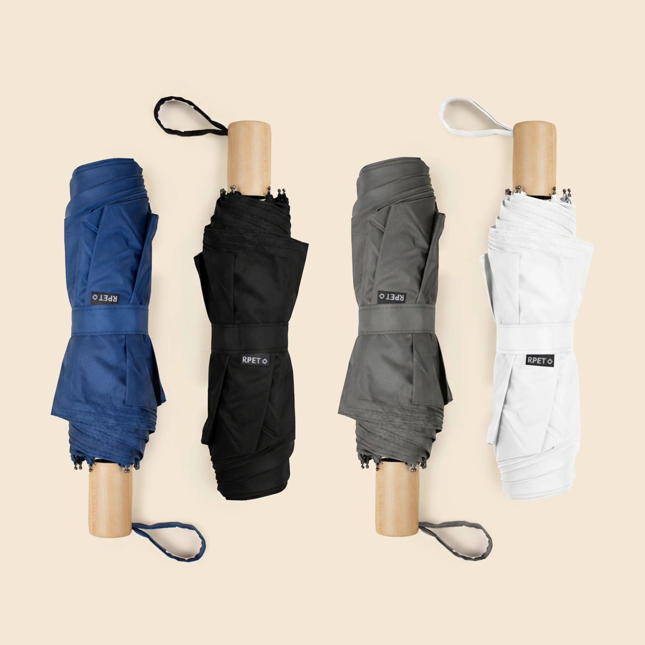 Paraguas plegable personalizado ATLAS Paraguas personalizables y plegables. De colores gris, negro, azul, oscuro y blanco. Con etiqueta RPET.